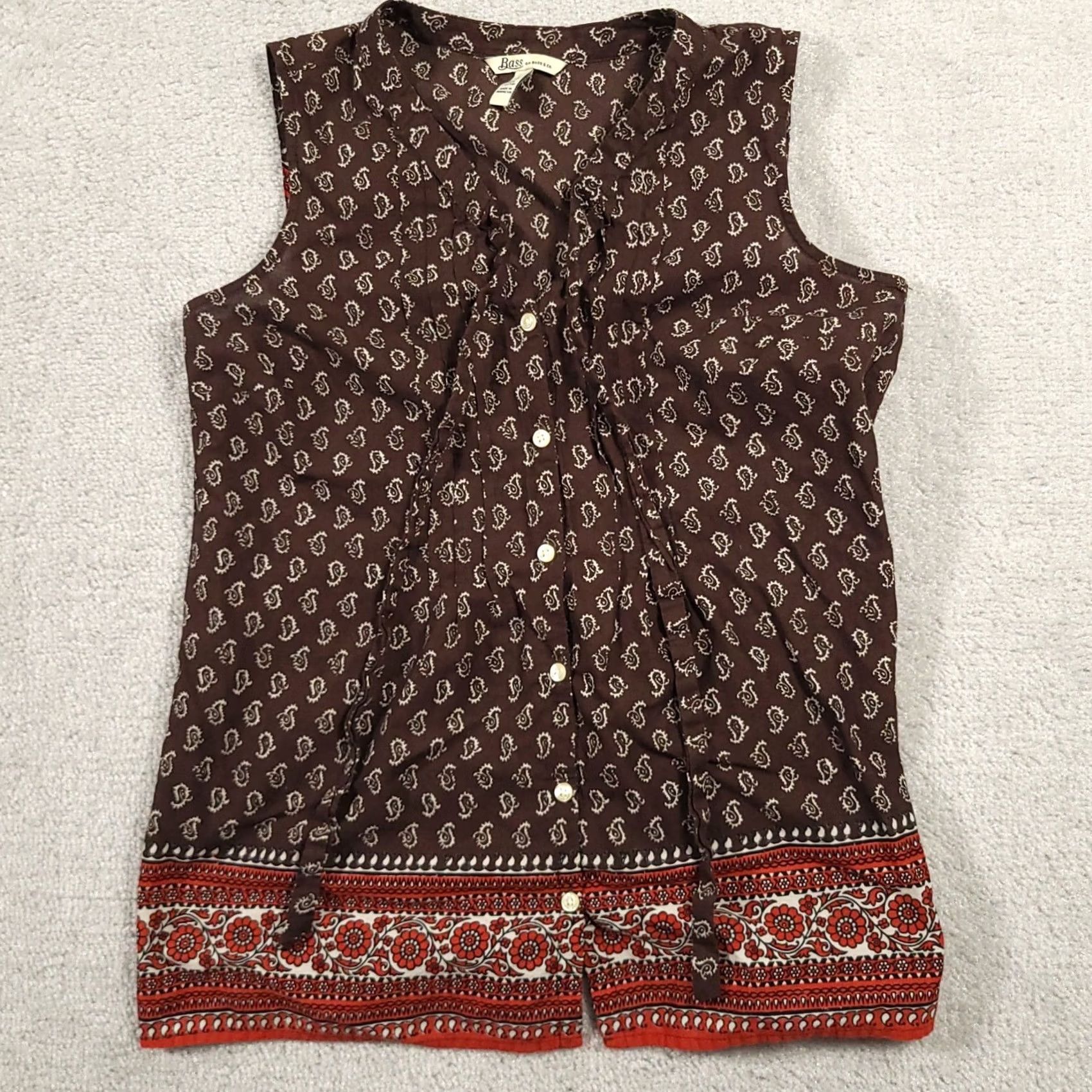 Vintage G. H. Bass & Co. Sleeveless Button-Up Shirt Women's XS Brown Paisley Print Size XS / US 0-2 / IT 36-38 - 2 Thumbnail