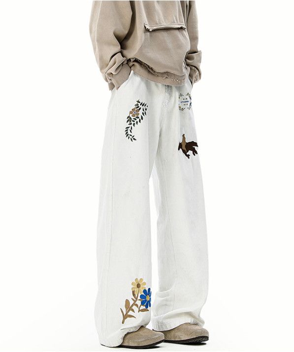 Japanese Brand Men's street hip-hop wide-leg loose flared embroidered jeans Size US 32 / EU 48 - 2 Thumbnail