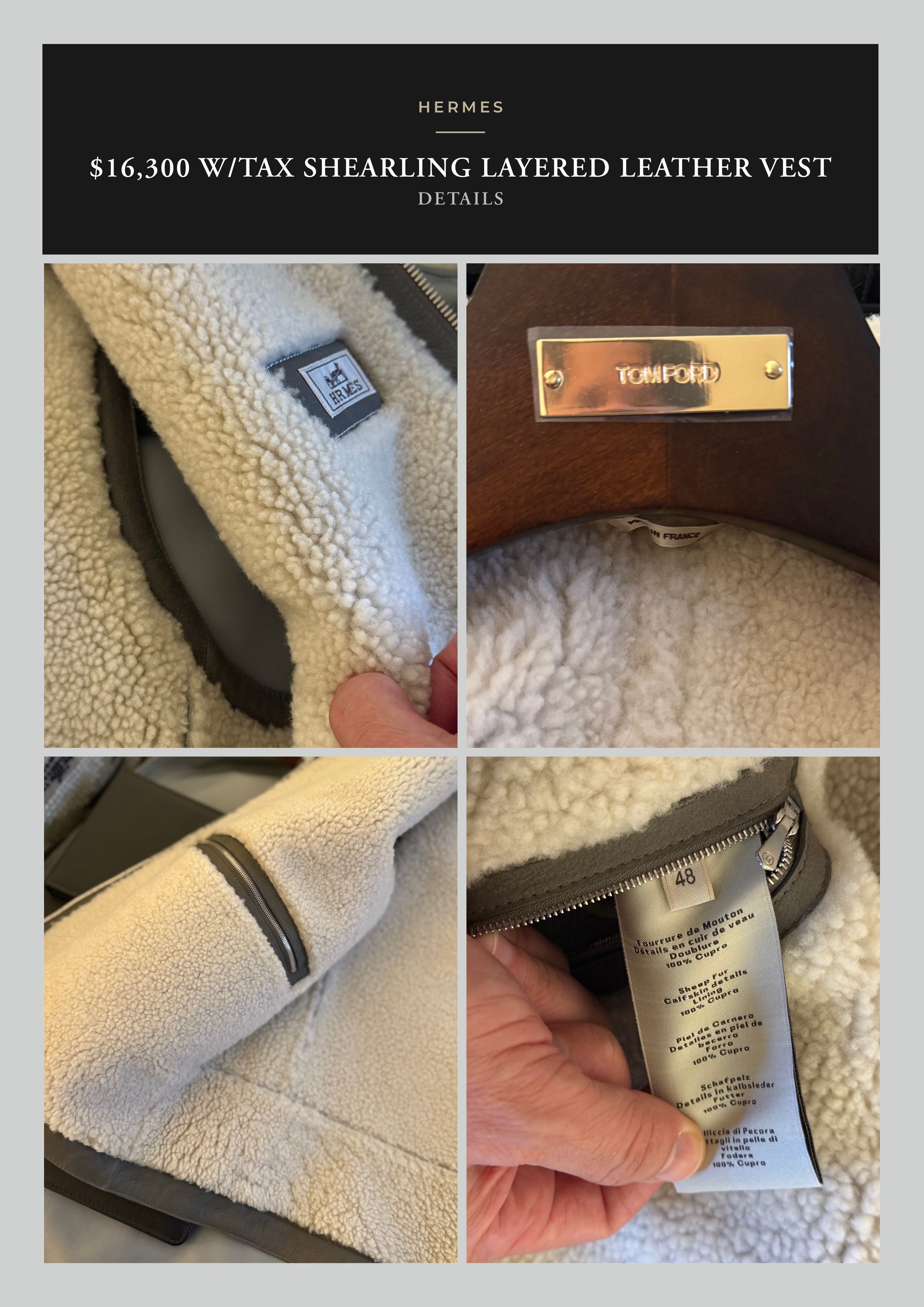 Hermes Ultimate Ultra Rare $16K w/tax Calf Shearling Leather Vest Size US M / EU 48-50 / 2 - 22 Thumbnail