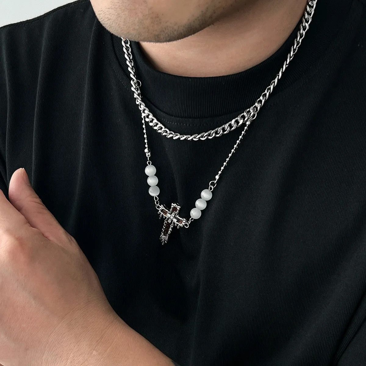 Vintage Double Layer Cross Pendant Necklace Size ONE SIZE - 1 Thumbnail