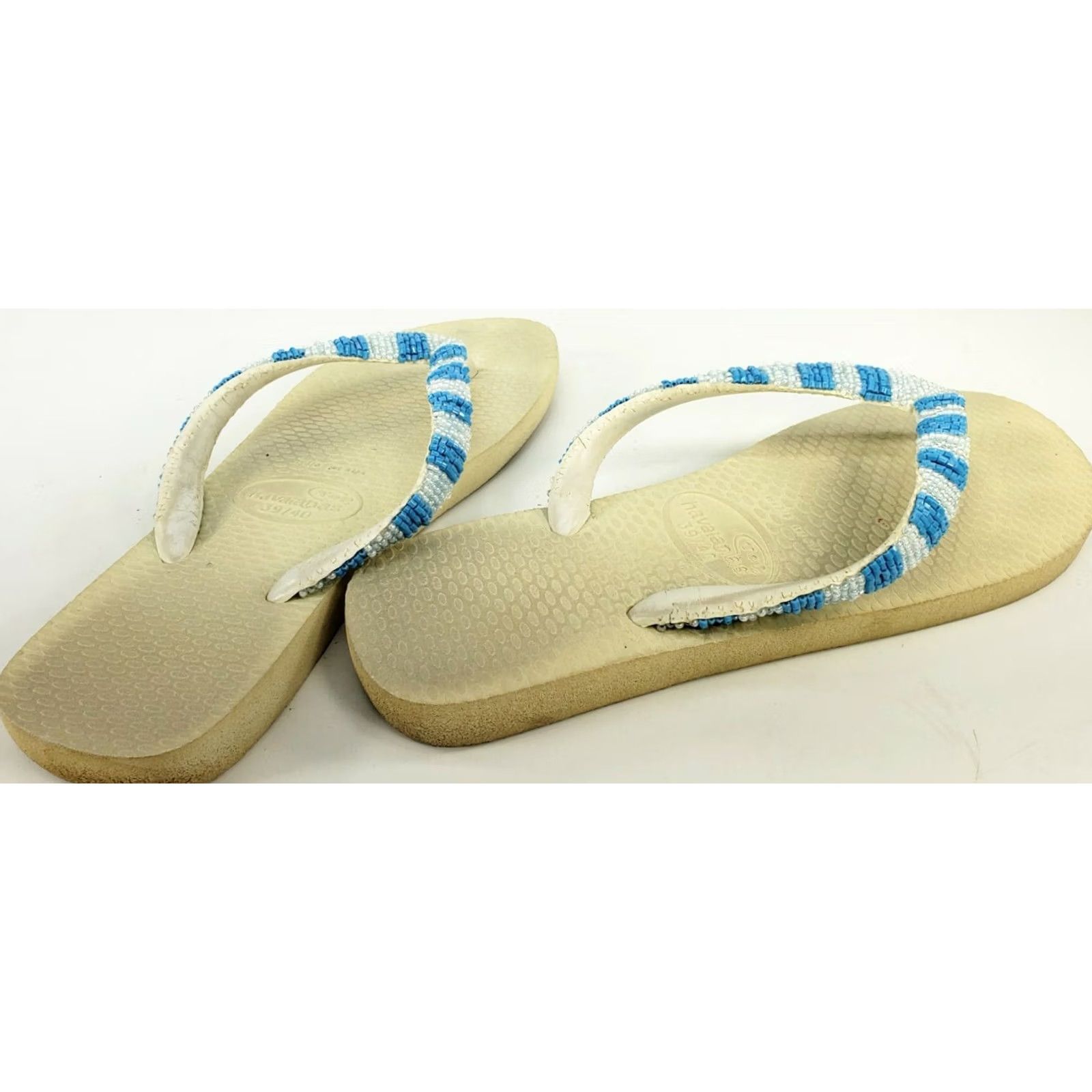 Vintage VINTAGE? No — Havaianas Flip Flops Women’s US Sz 7/8 Blue White Beaded Straps Sandal Women 7/8 Blue White Beaded Straps Casual Comfort Size US 7 / IT 37 - 4 Thumbnail