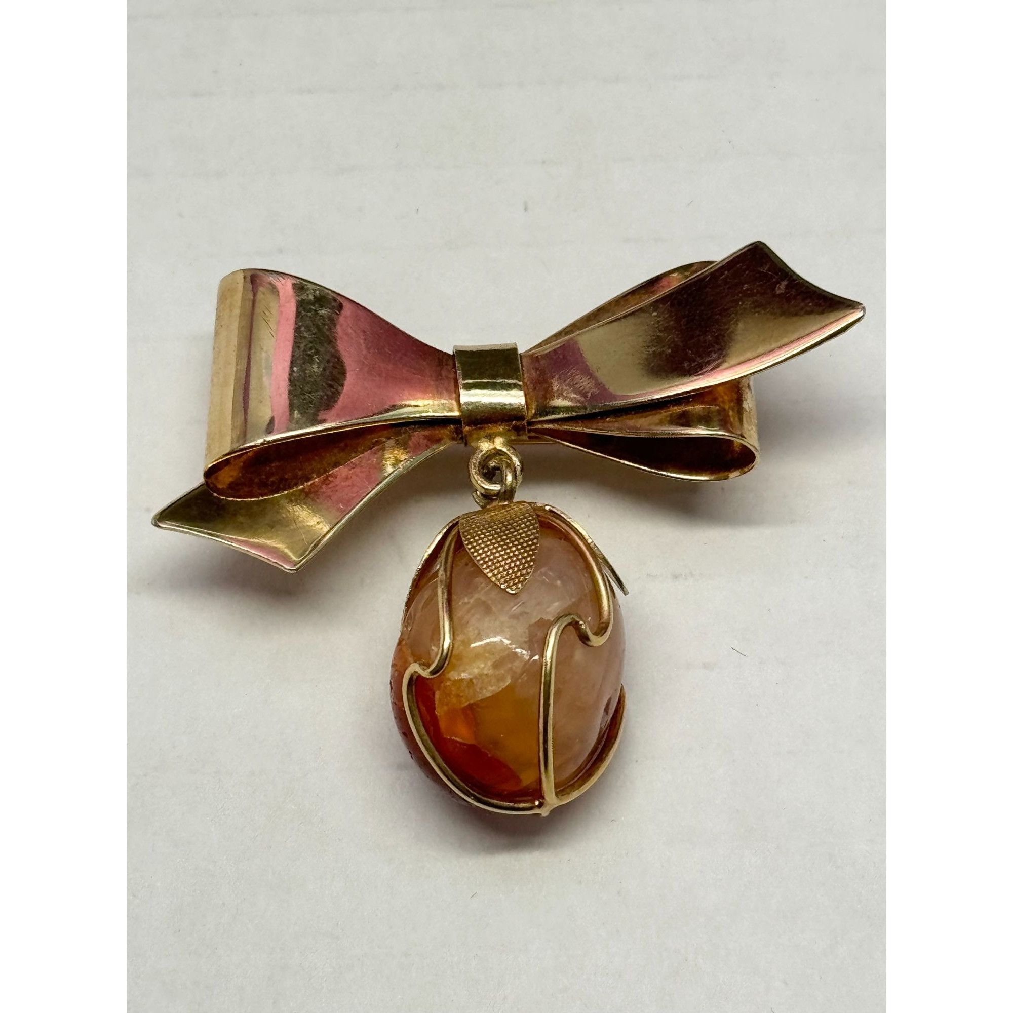 Vintage Vintage Agate stone bow brooch pin Size ONE SIZE - 1 Thumbnail