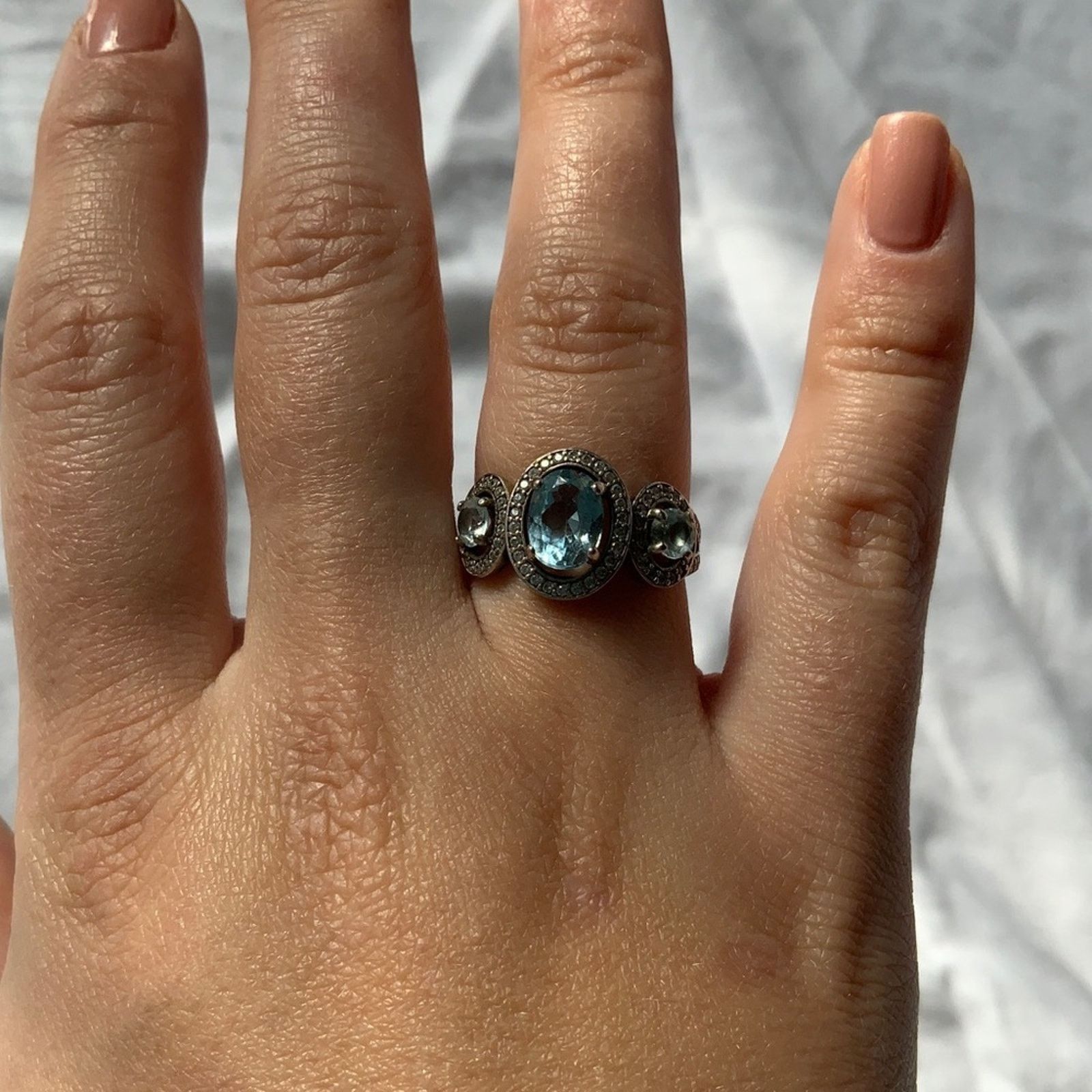 Other Silver 925 ring with Aquamarine & Topaz stones Great Gift Size ONE SIZE - 4 Thumbnail