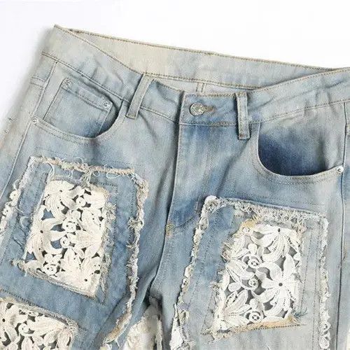 Jean Floral Patchwork Distressed Baggy Denim Jeans Size US 32 / EU 48 - 6 Thumbnail
