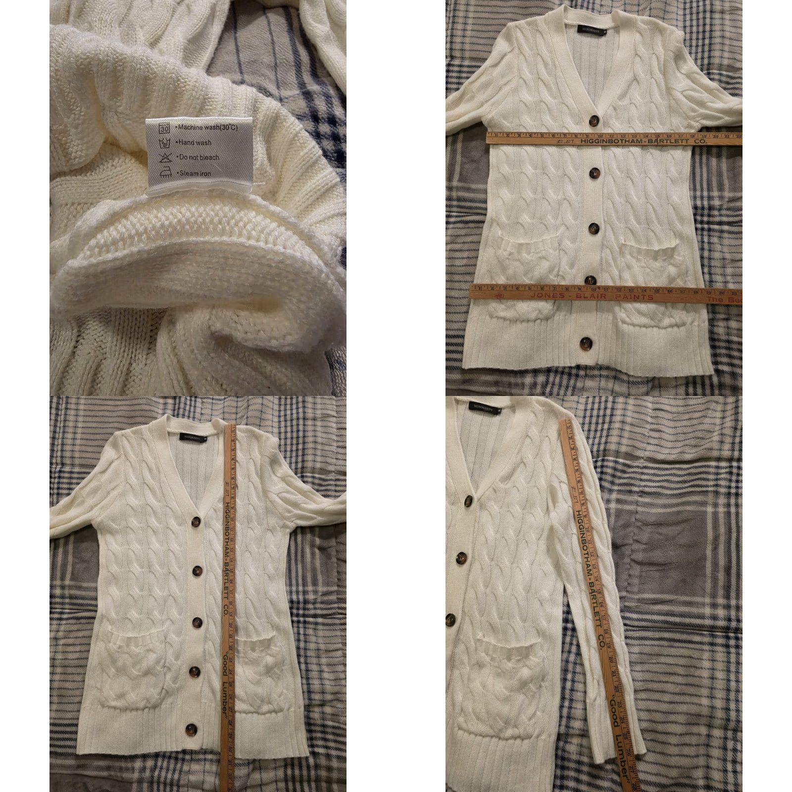 Vintage Merokeety Cardigan Sweater Women M Ivory Cable Knit Pockets Long V-Neck Raglan Sleeve Button Knit Lightweight EUC Size M / US 6-8 / IT 42-44 - 8 Thumbnail