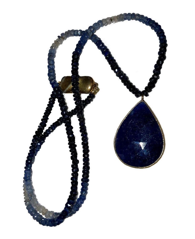 Designer Blue Sapphire Tear Shaped Drop Faceted Bead Necklace Size ONE SIZE - 3 Thumbnail
