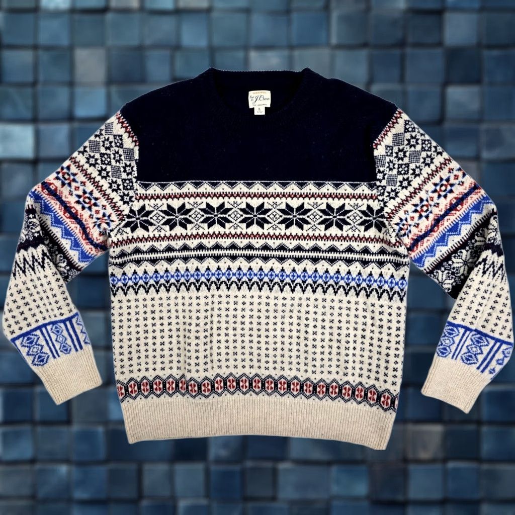 J.Crew J.CREW 100% Lambswool Knit Fair Isle Sweater Men M Crew Neck Multicolor Nordic Pattern Size US M / EU 48-50 / 2 - 1 Thumbnail