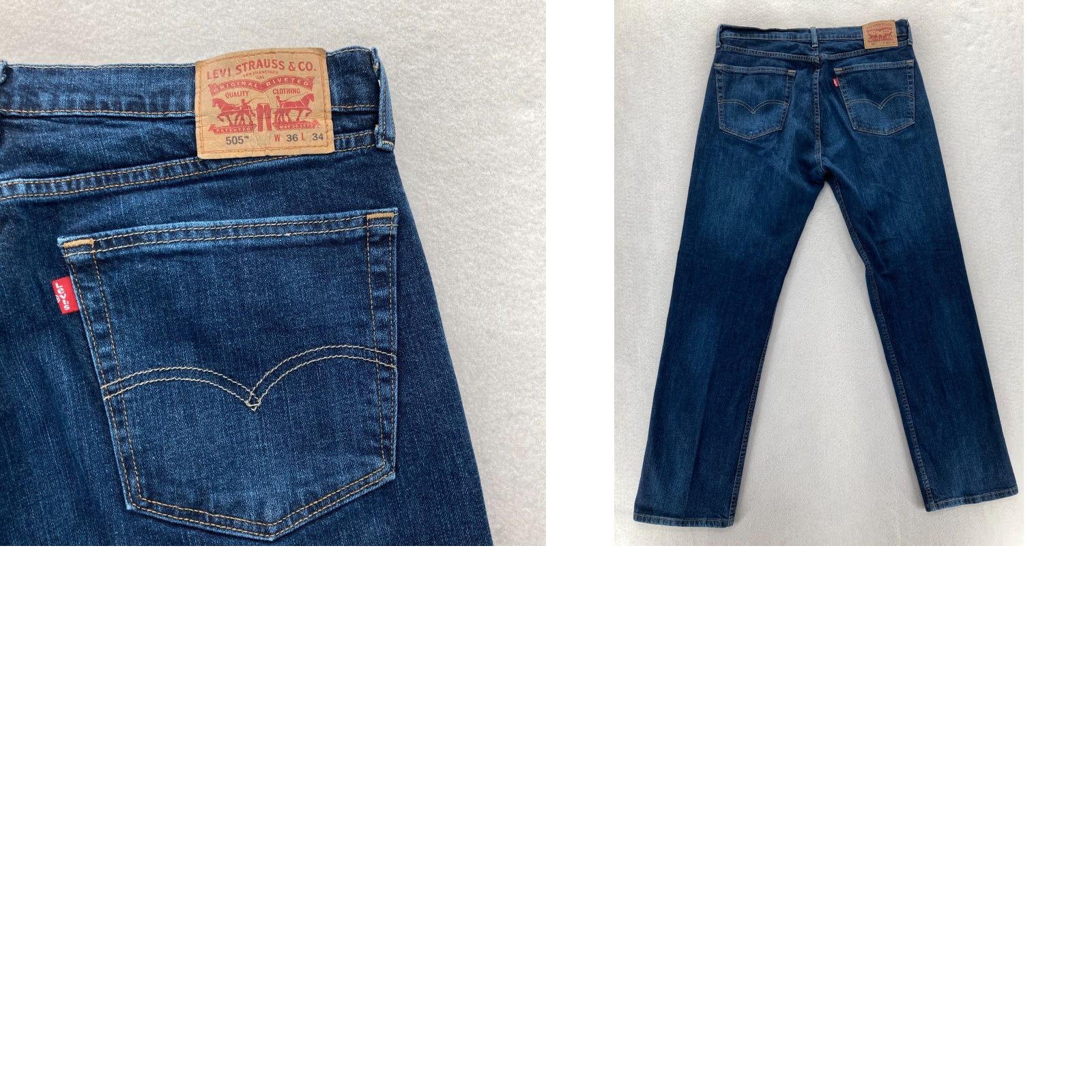Levi's Levi's 505 Jeans Mens 36x34 Regular Straight Dark Blue Stretch Denim Mid Rise Jeans Size US 36 / EU 52 - 9 Thumbnail