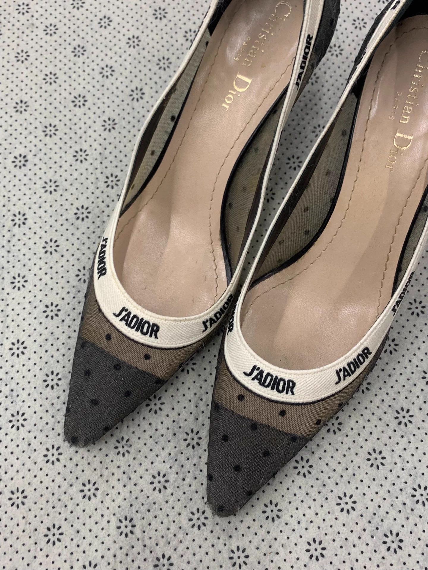 Dior Dior black white logo tulle polka dot kitten heels Size US 8 / IT 38 - 2 Thumbnail