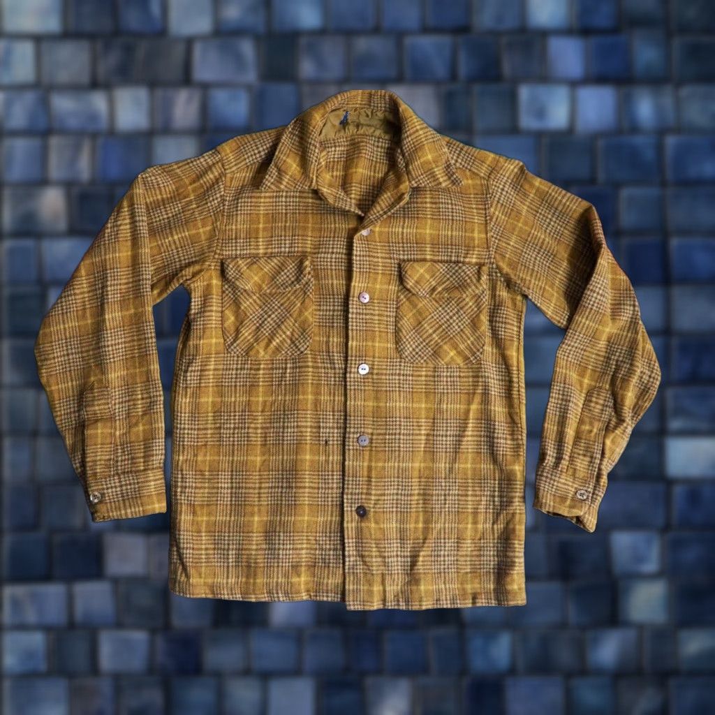 Pendleton VTG Pendleton Shirt Wool 60s Tan Windowpane Houndstooth Plaid Button Front S Rockabilly Casual Mens Size US S / EU 44-46 / 1 - 1 Thumbnail