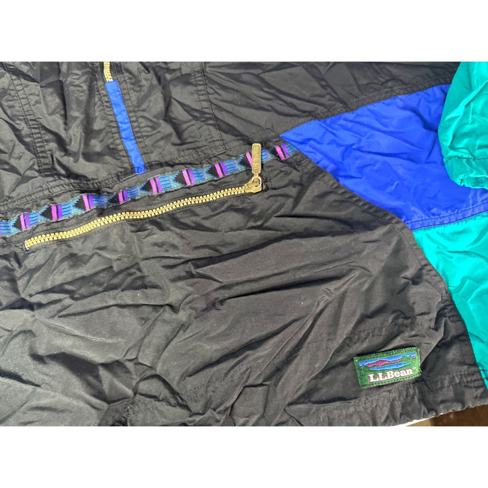 Vintage VINTAGE LL Bean Aztec Anorak Hoodie Windbreaker Jacket XL Unisex Adults Blue Green Black Nylon Size US XL / EU 56 / 4 - 3 Thumbnail