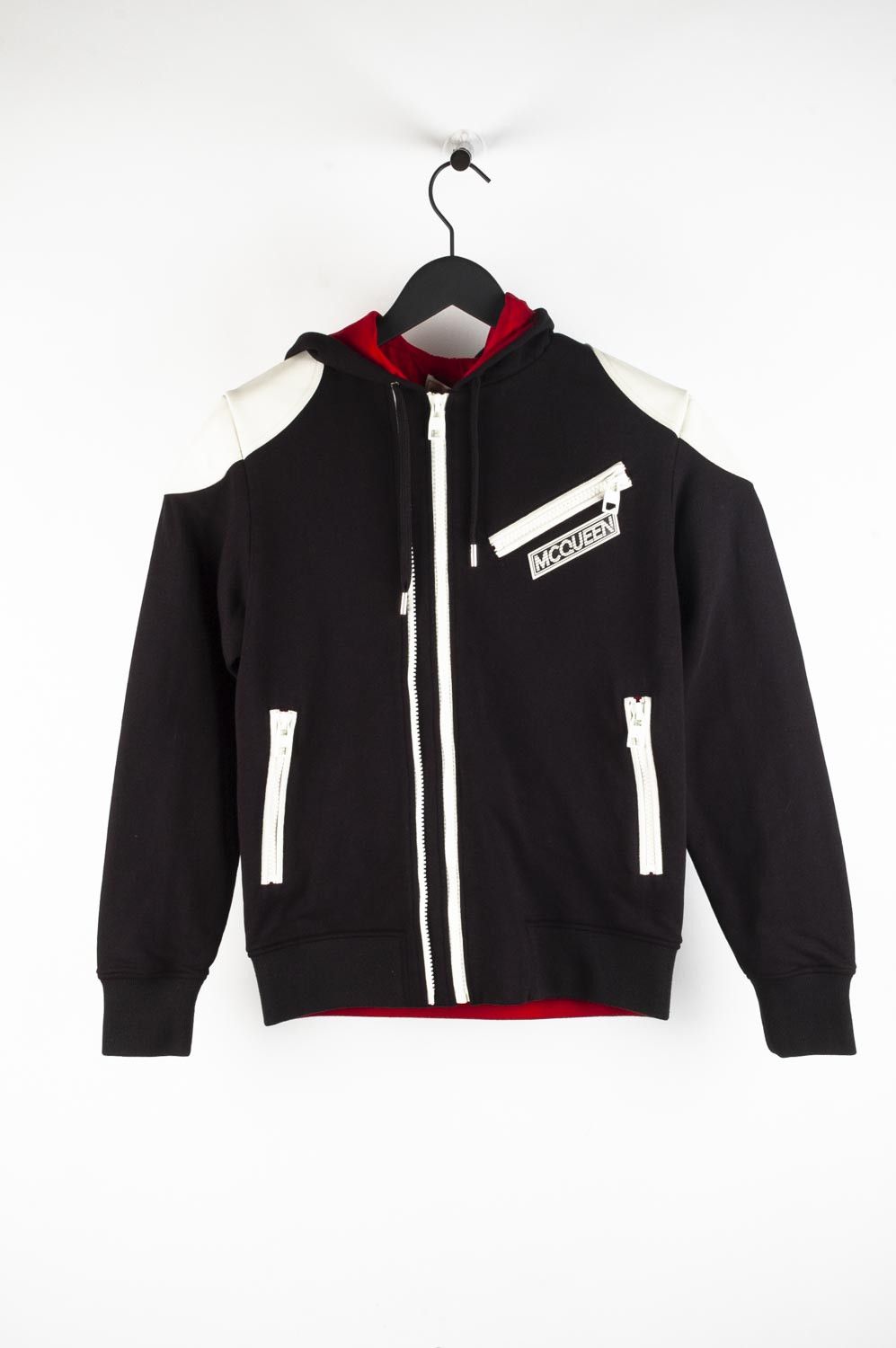 image of New Alexander Mcqueen Men Leather Part Hooded Jacket in Black (Size Medium)