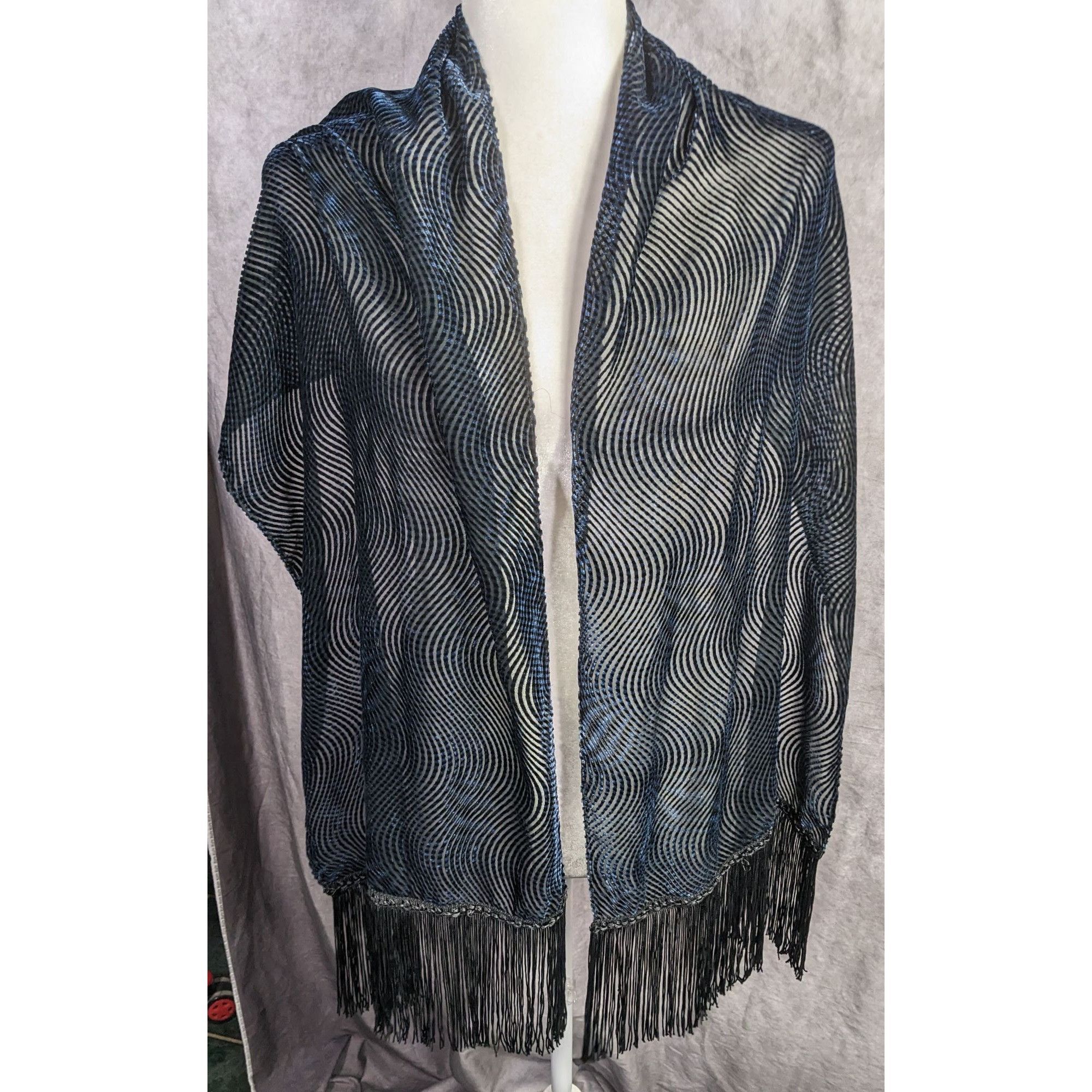 Other Joann Chaimson Blue Burnt Velvet Fringe Scarf Wrap 60x14 Inc Size ONE SIZE - 11 Thumbnail