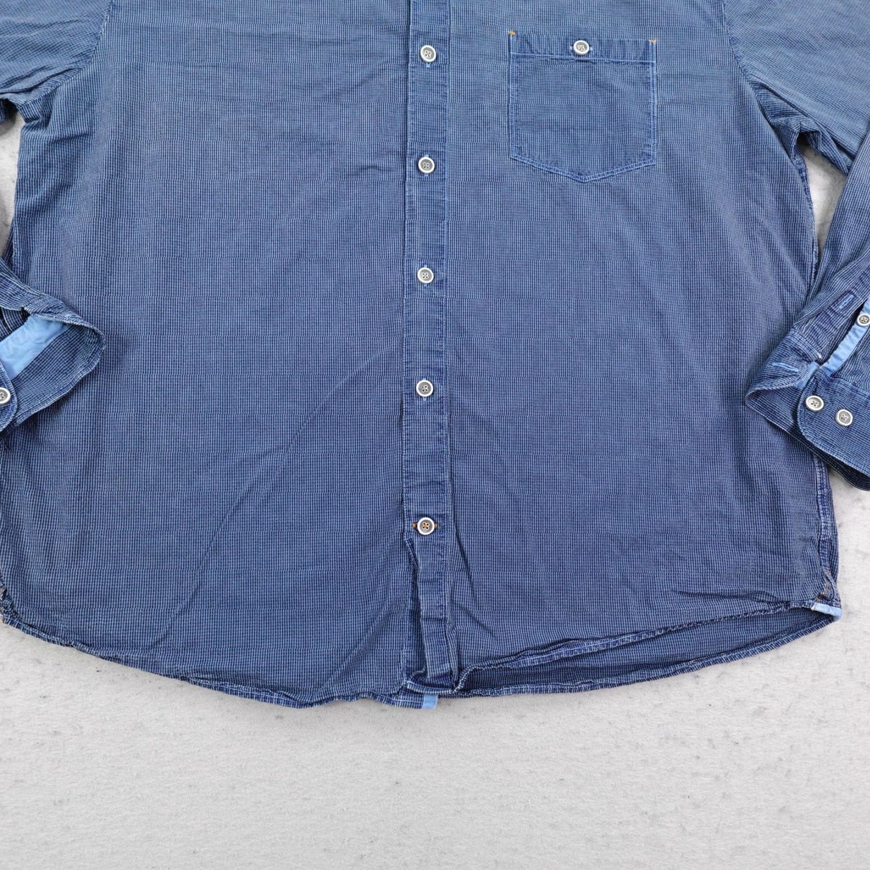 Vintage 32 Bar Blues Shirt Men XL Blue Micro Check Button-Down Long Sleeve with Pockets Mens Size US XL / EU 56 / 4 - 4 Thumbnail