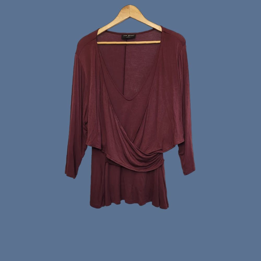 Vintage Lane Bryant Blouse Womens 18/20 Red V-Neck 3/4 Sleeve Tunic Top Adult Plus Size Size XXL / US 16-18 / IT 52-54 - 1 Thumbnail