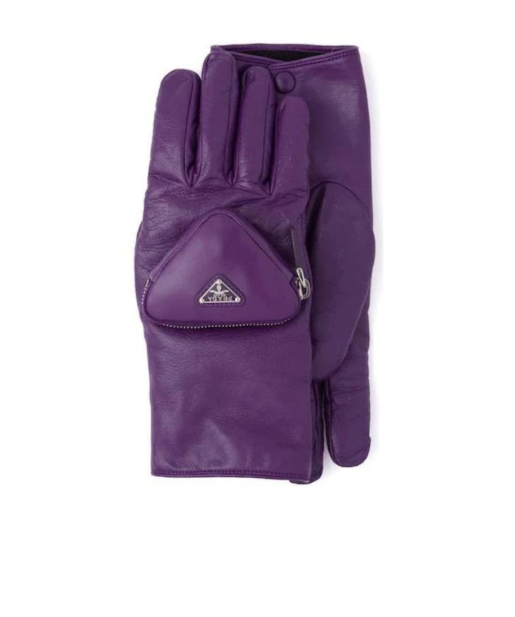 Prada Prada Purple Leather Triangle Logo Gloves Size 7.5 Size ONE SIZE - 3 Thumbnail