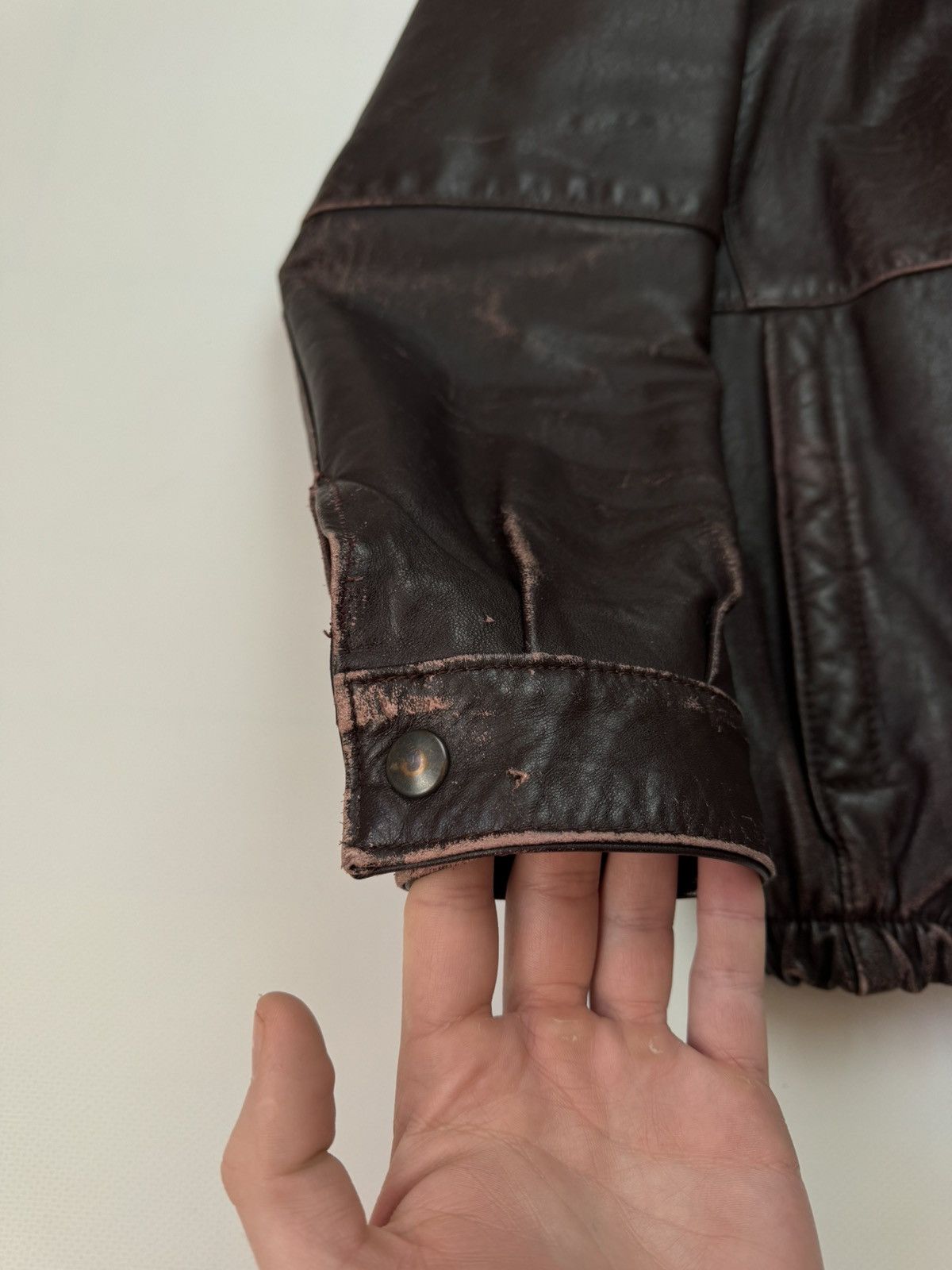 Leather Vintage Distressed Leather Bomber Jacket w/ Riri Zippers Size US M / EU 48-50 / 2 - 4 Thumbnail