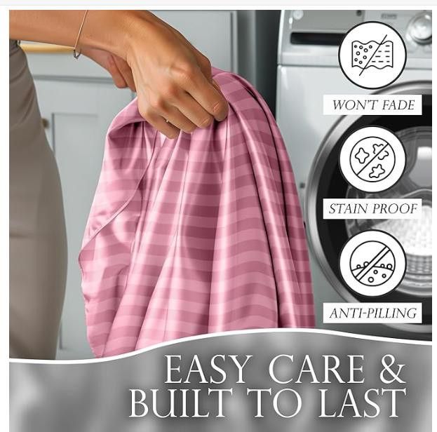 NBDN Nobrandedon Striped Satin Sheets Set King 4pc Hypoallergenic Size ONE SIZE - 6 Thumbnail
