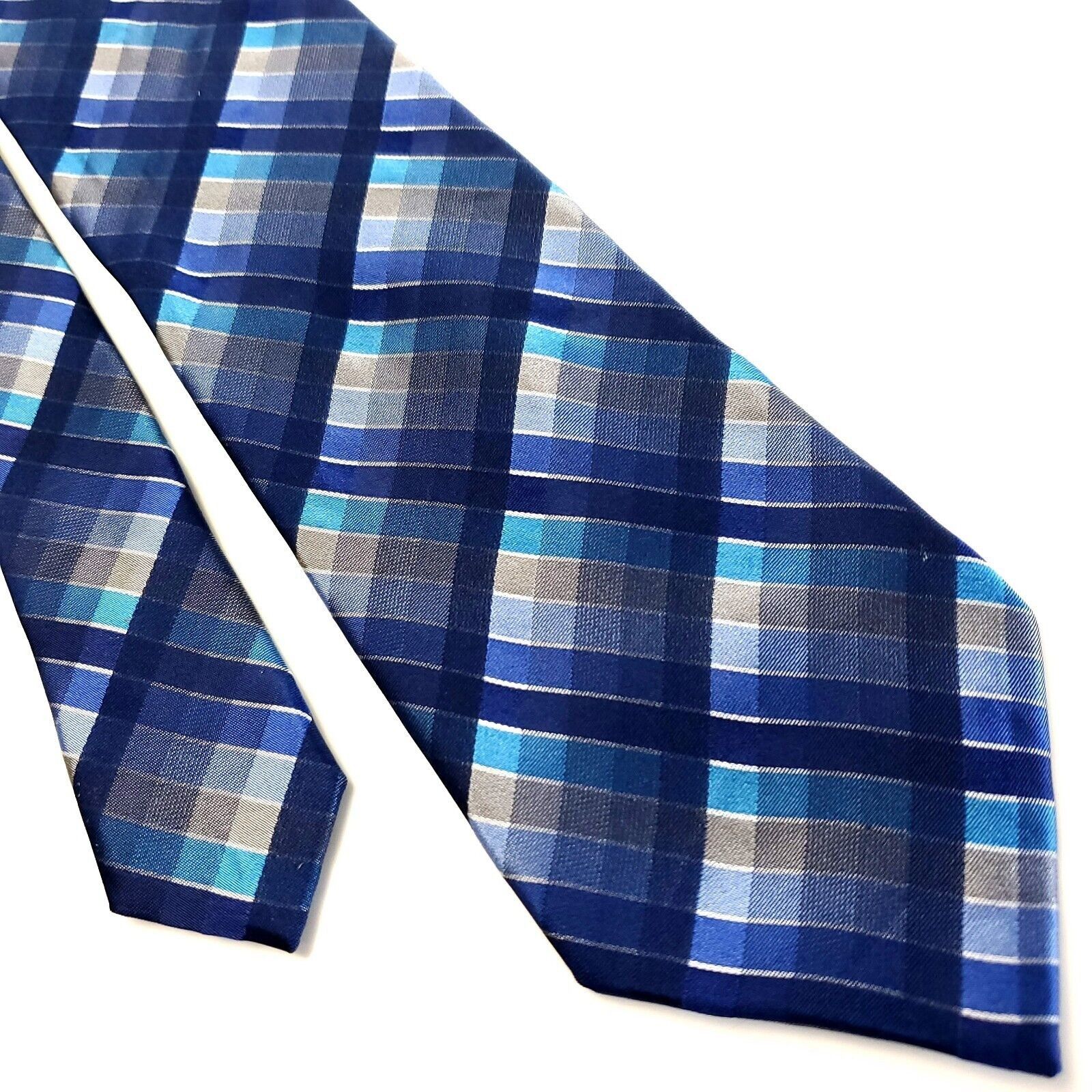 Van Heusen Van Heusen Blue Silk Tie Woven Check Size ONE SIZE - 1 Thumbnail