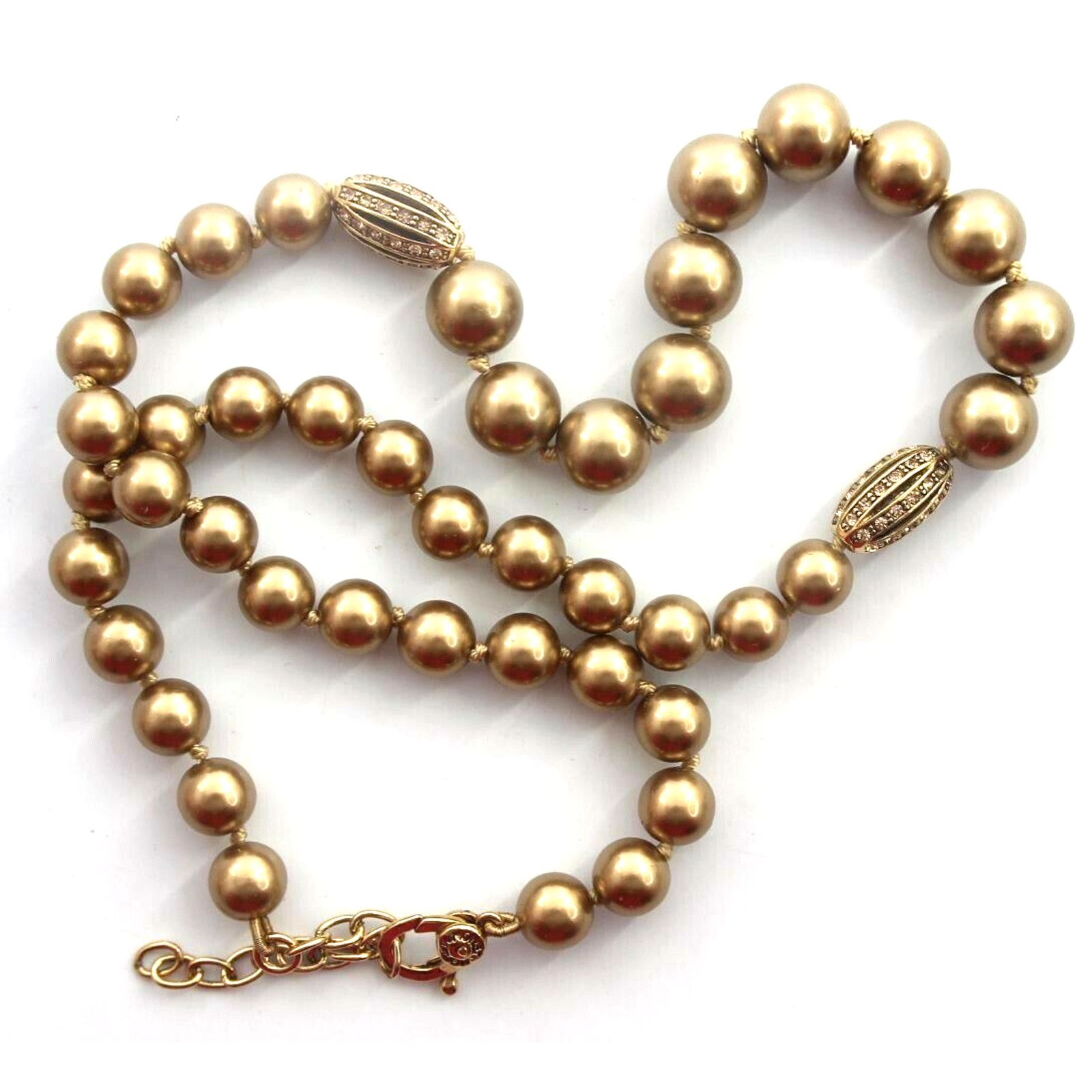 Monet Monet Faux Golden Pearl Necklace Amber Rhinestones • 17" Size ONE SIZE - 3 Thumbnail