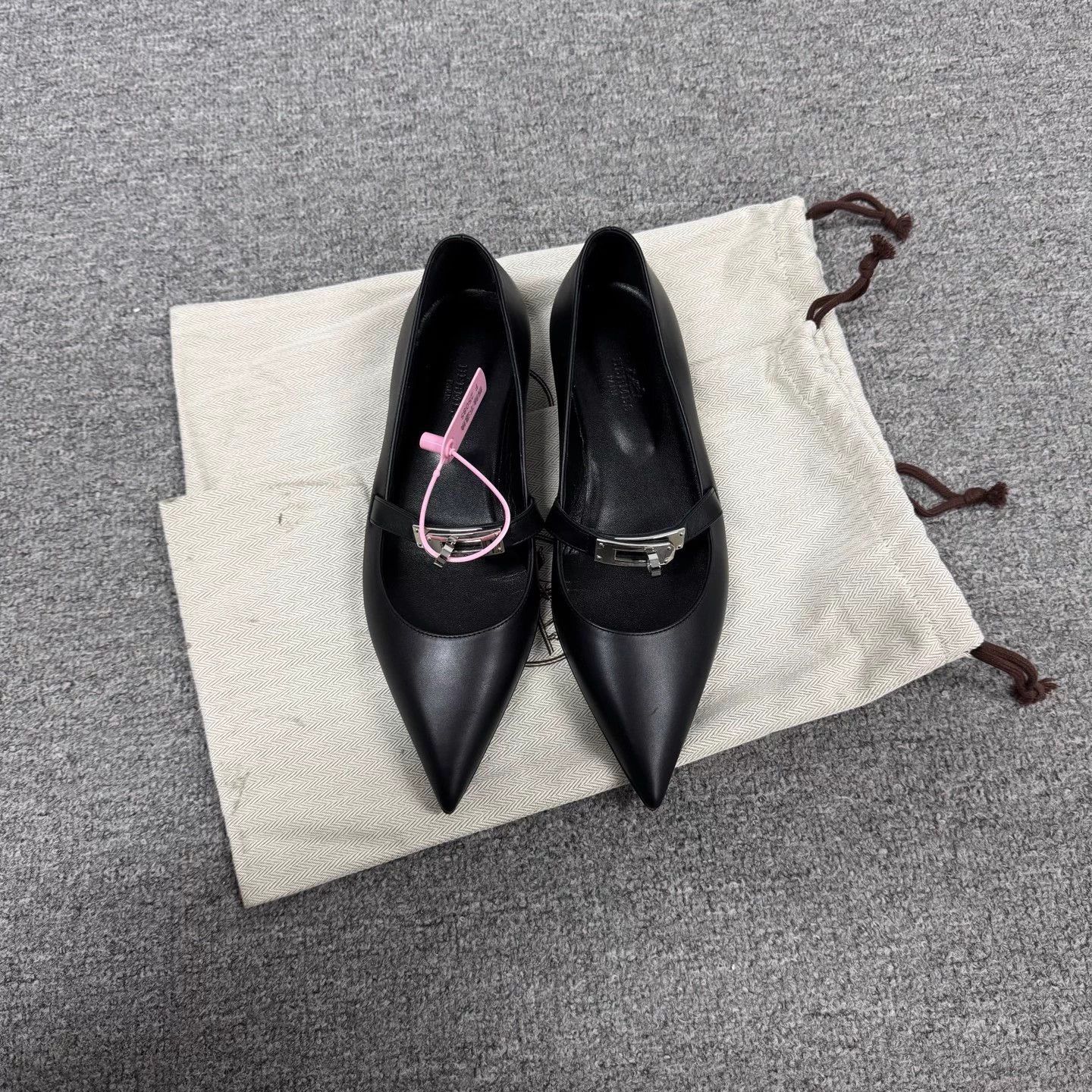 Hermes Hermes Black Silver Kelly Buckle PT Flat 36.5 98N Size US 5.5 / IT 35.5 - 3 Thumbnail