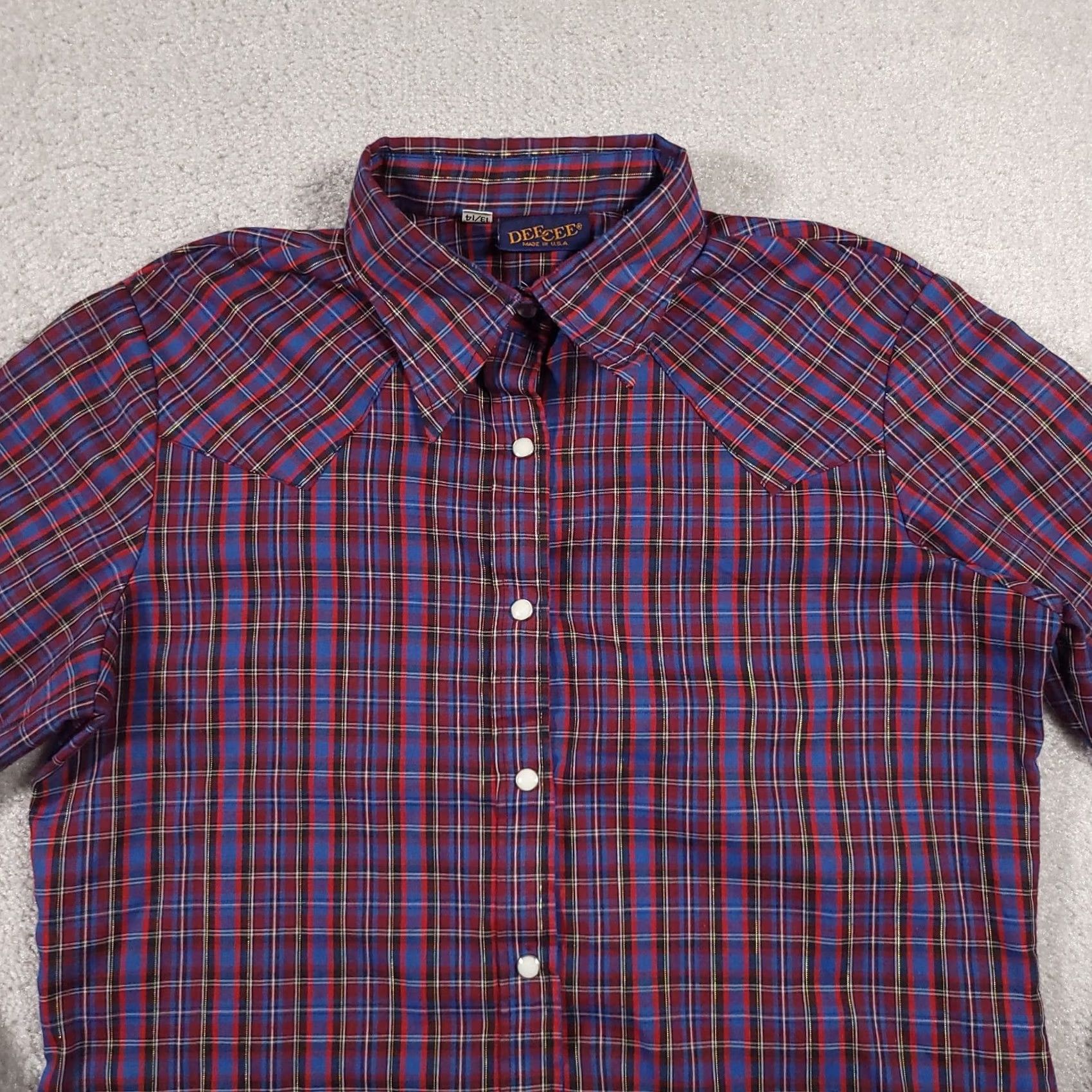 J Brand VINTAGE DEE CEE Western Pearl Snap Shirt Womens 13/14 Red Blue Plaid USA Made Shirt Mens Women Girls Size XL / US 12-14 / IT 48-50 - 3 Thumbnail