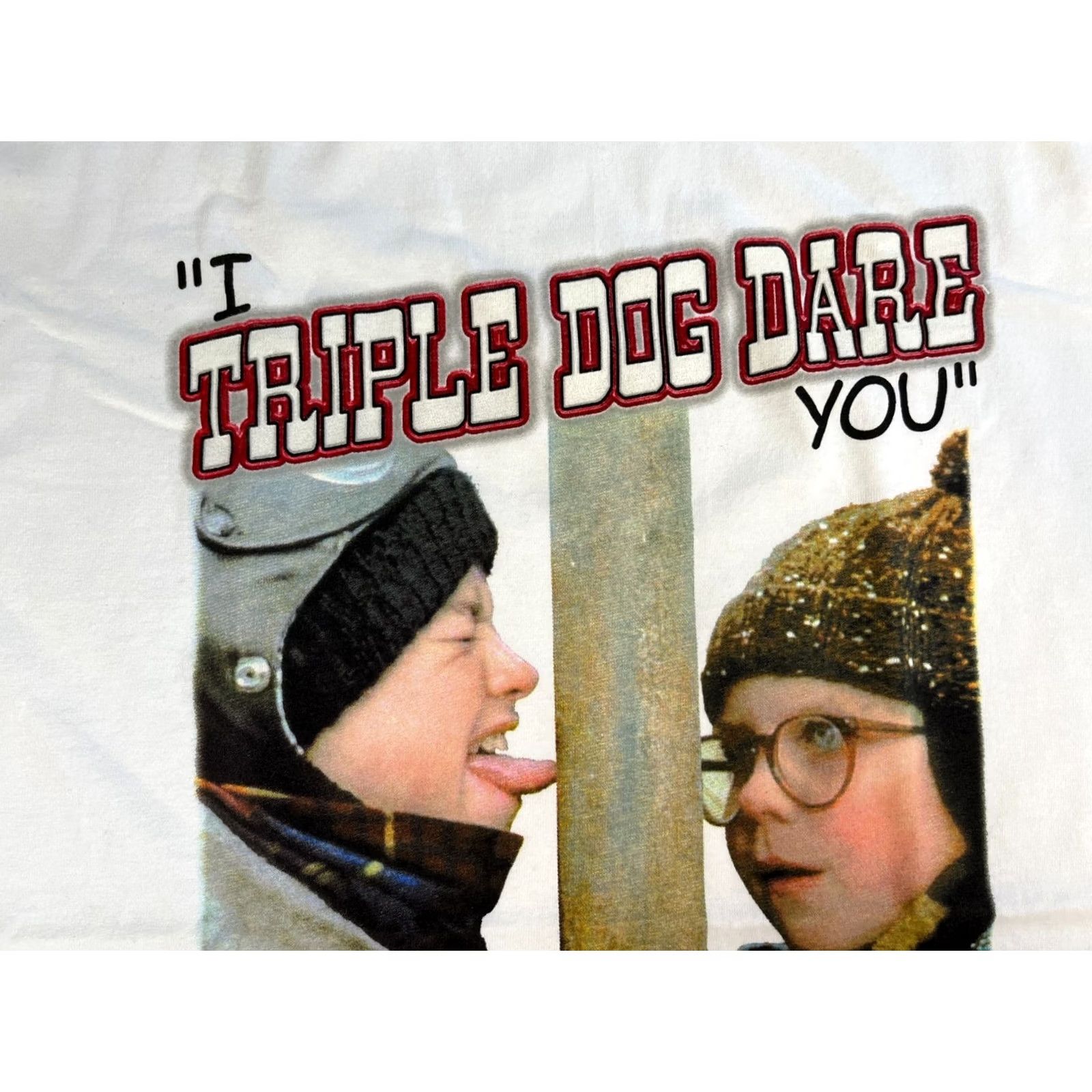Vintage VINTAGE Thunder Creek T-Shirt Men NOS Christmas Story "I Triple Dog Dare You" Sz L White Size US L / EU 52-54 / 3 - 4 Thumbnail