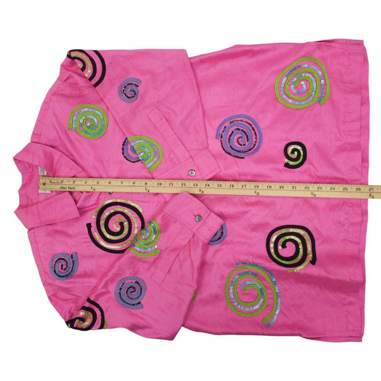 Other Bleu Bayou Silk Shacket L Pink Sequin Swirl Maximalist 90s Size L / US 10 / IT 46 - 5 Thumbnail
