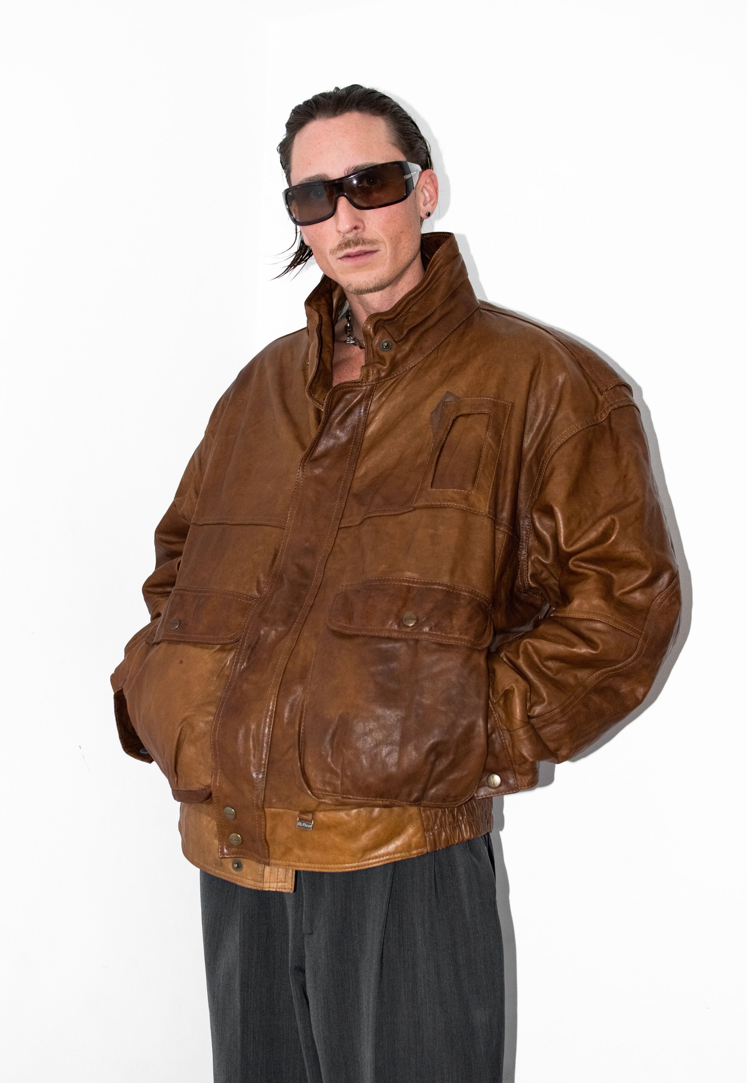 Designer × Vintage Vintage Oversize Real Leather Jacket Brown Jacket Size US XXL / EU 58 / 5 - 1 Thumbnail