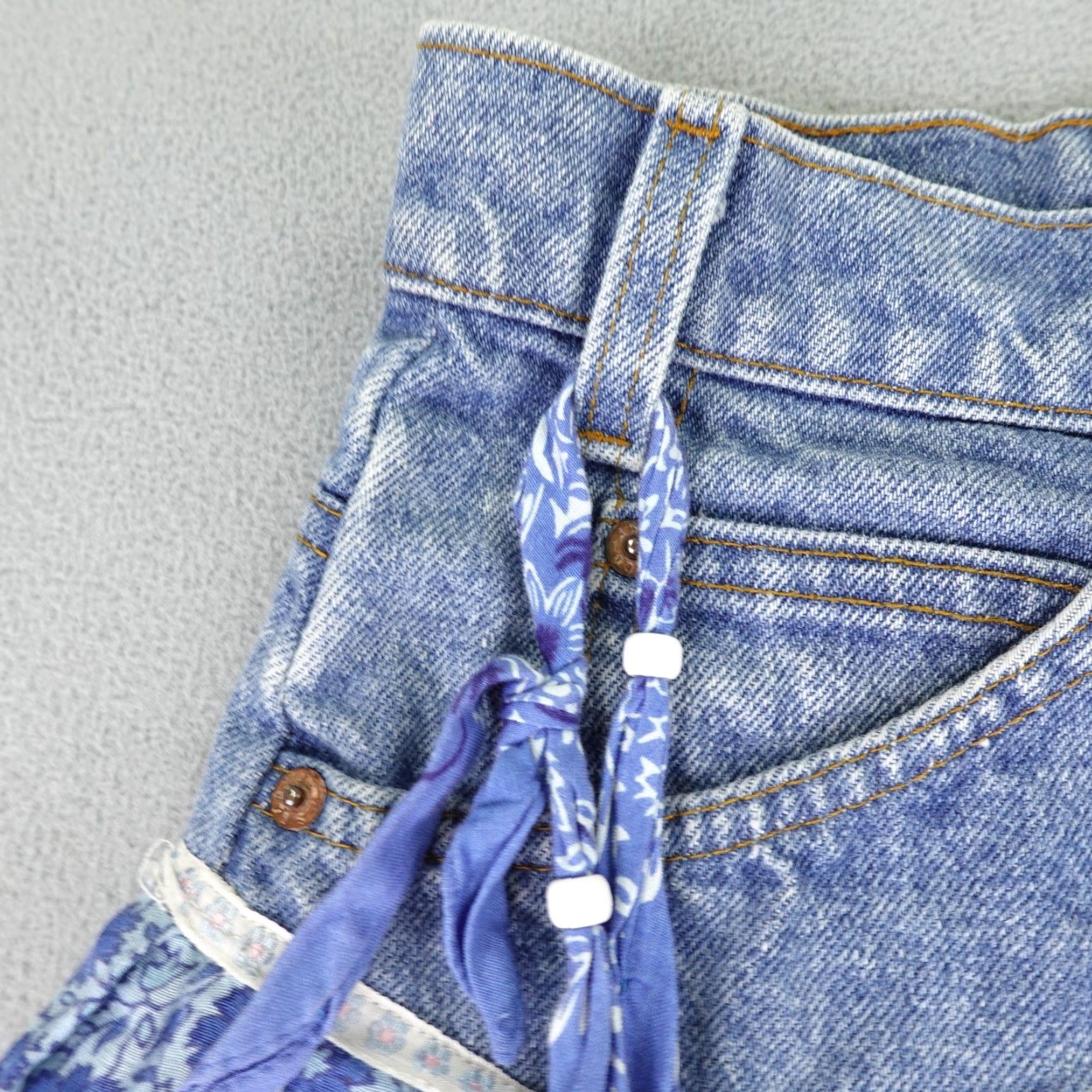 Levi's VINTAGE Levi's Skirt Womens 25 Blue Denim Beaded Rework Hippie Boho Midi Flare Size 42" / US 20 - 3 Thumbnail