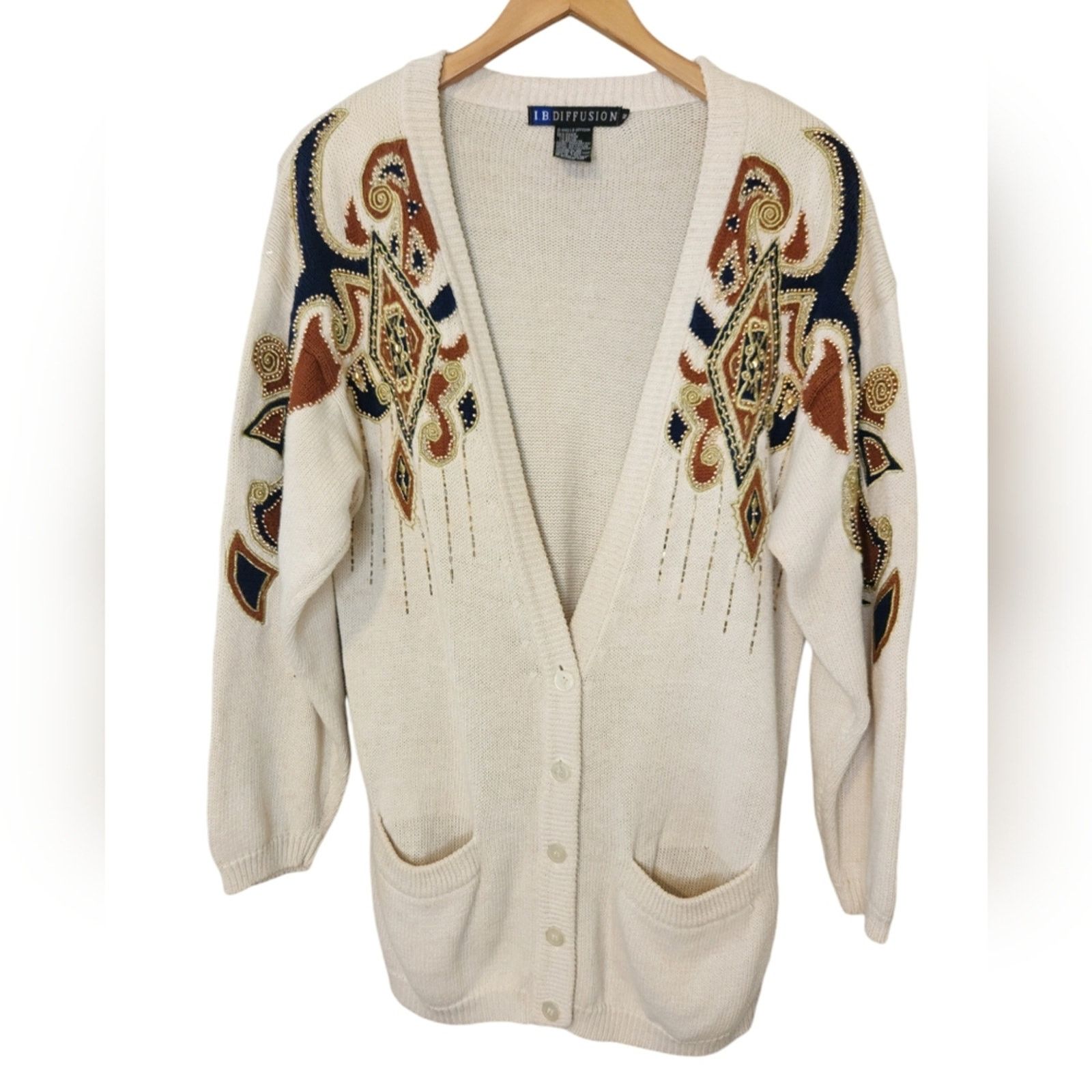 Vintage IBDiffusion 90's Vintage Cardigan Sweater Small Size S / US 4 / IT 40 - 1 Thumbnail