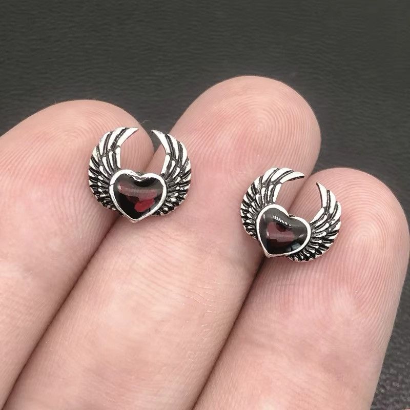 Jewelry Red Heart Wing Stud Earring Size ONE SIZE - 1 Thumbnail