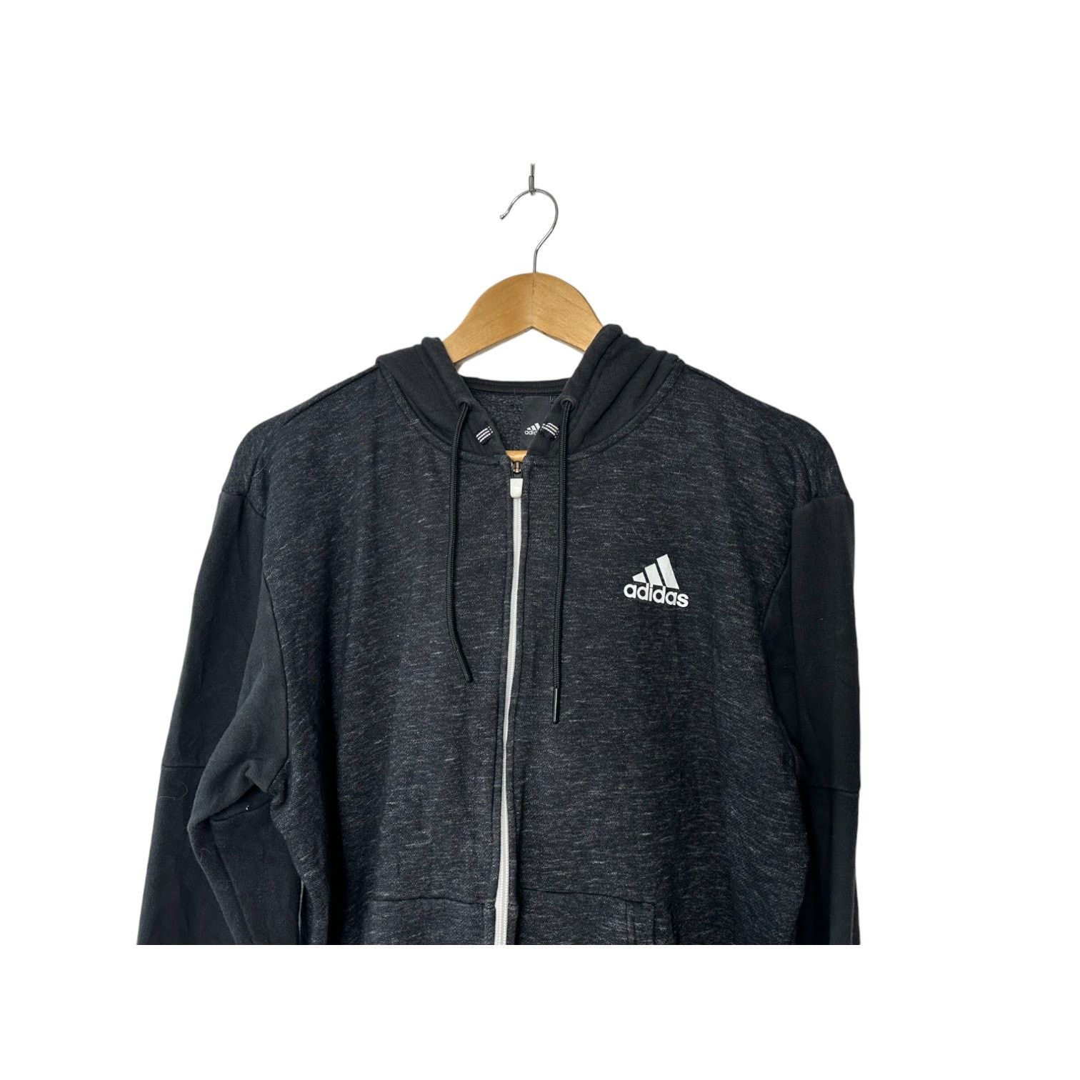 Adidas Adidas Heathered Black Full Zip Hooded Sweat Jacket Men's M Size US M / EU 48-50 / 2 - 2 Thumbnail