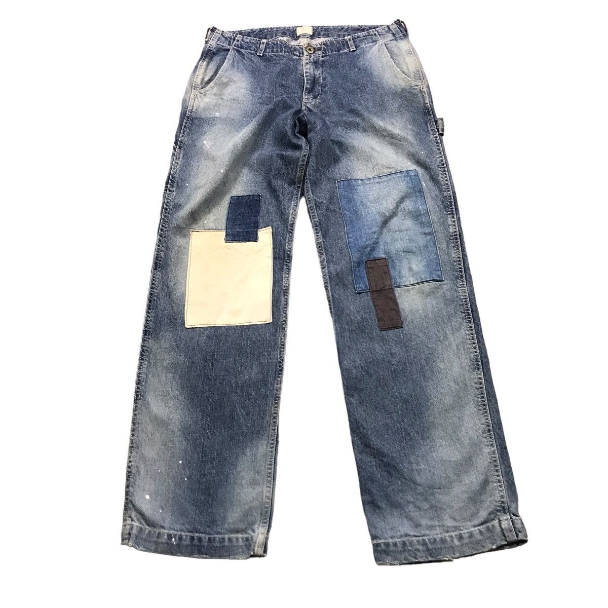 image of Blue Blue Japan Japan Denim Patchwork Blue Denim Faded Pants in Indigo, Men's (Size 31)