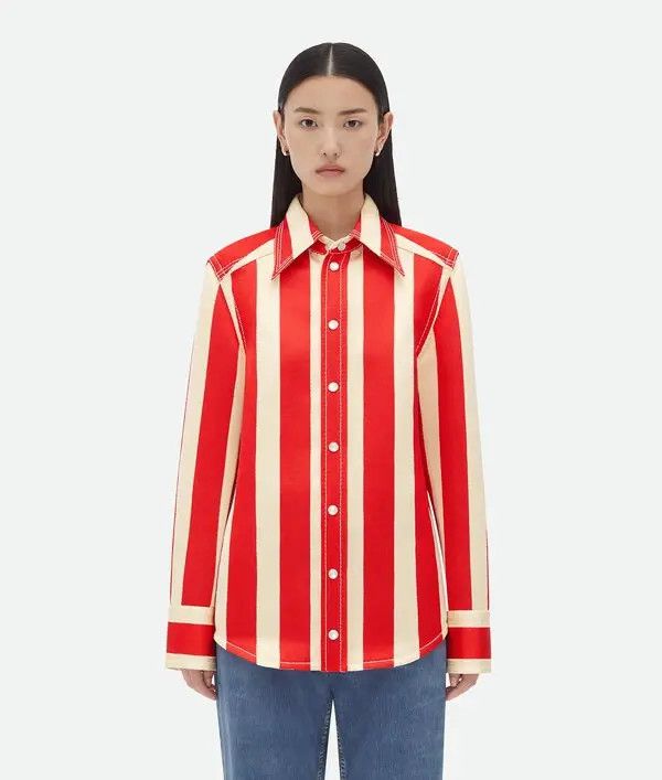 Bottega Veneta o1n1vont1225 Striped Cotton Viscose Shirt in White/Red Size M / US 6-8 / IT 42-44 - 1 Thumbnail