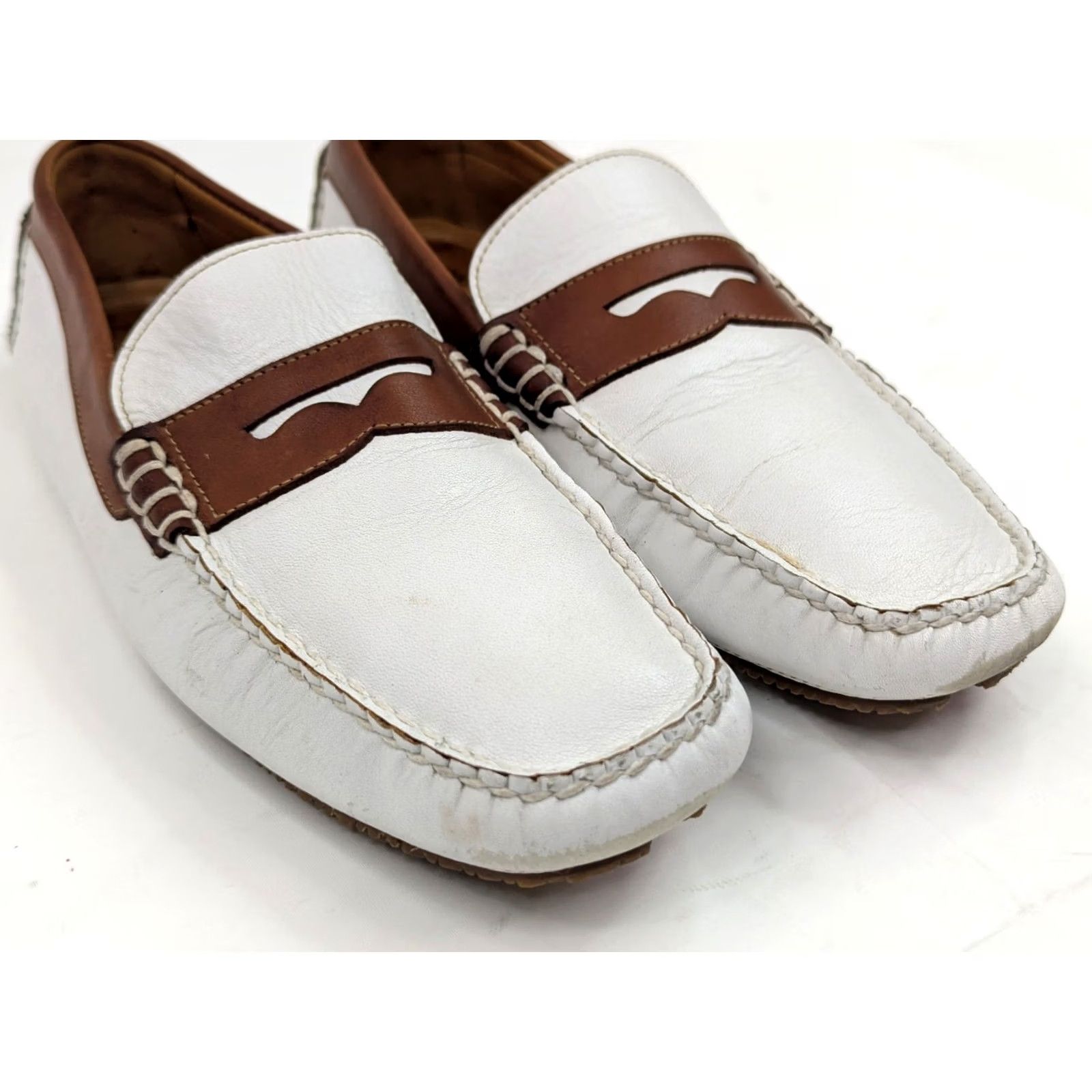 Johnston & Murphy Johnston & Murphy Sheepskin Leather Penny Driving Moc Loafers Men 9M Two-Tone Brown/White Loafers Size US 9 / EU 42 - 5 Thumbnail