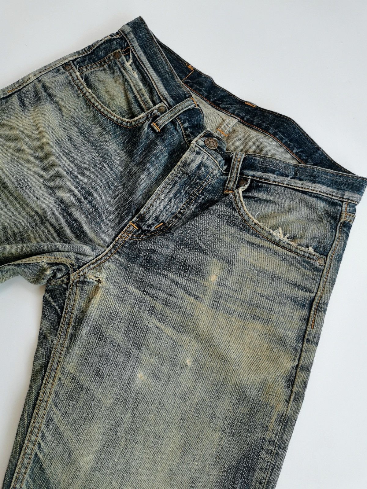 Edwin Bootcut Thrashed Edwin 500RV Mud Distressed Jeans ERD Grunge Size US 31 - 6 Thumbnail