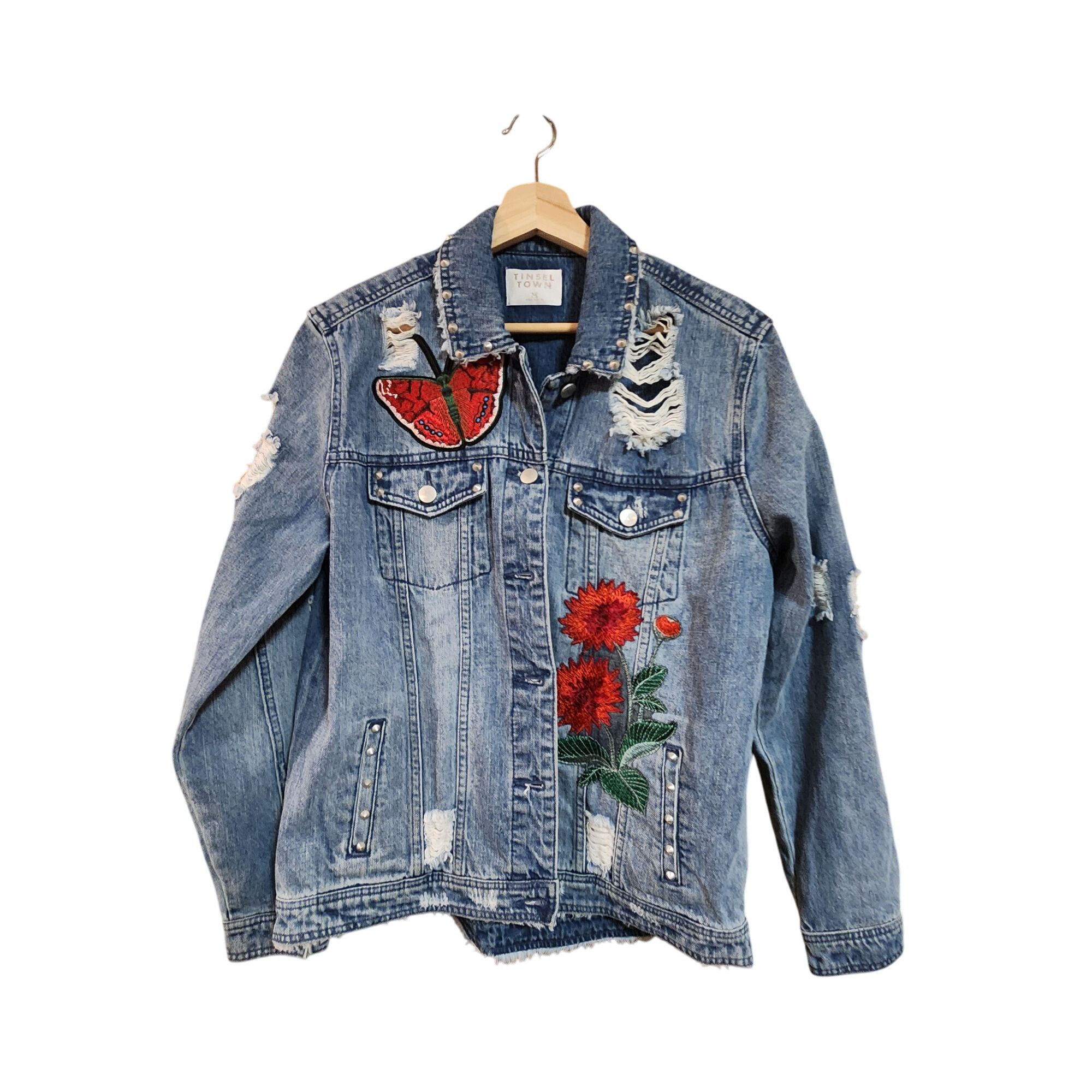 Other Distressed Denim Jacket With Embroidered Patches & Stud Deta Size M / US 6-8 / IT 42-44 - 1 Thumbnail