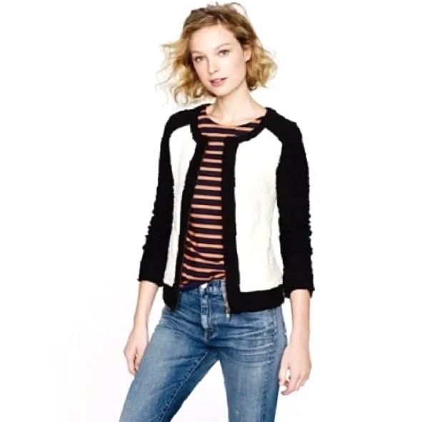 J.Crew J.Crew Womens Jacket Small Ivory Black Raglan Full Zip Boucle Shirt Womens Short Coat TWEED Size S / US 4 / IT 40 - 2 Thumbnail