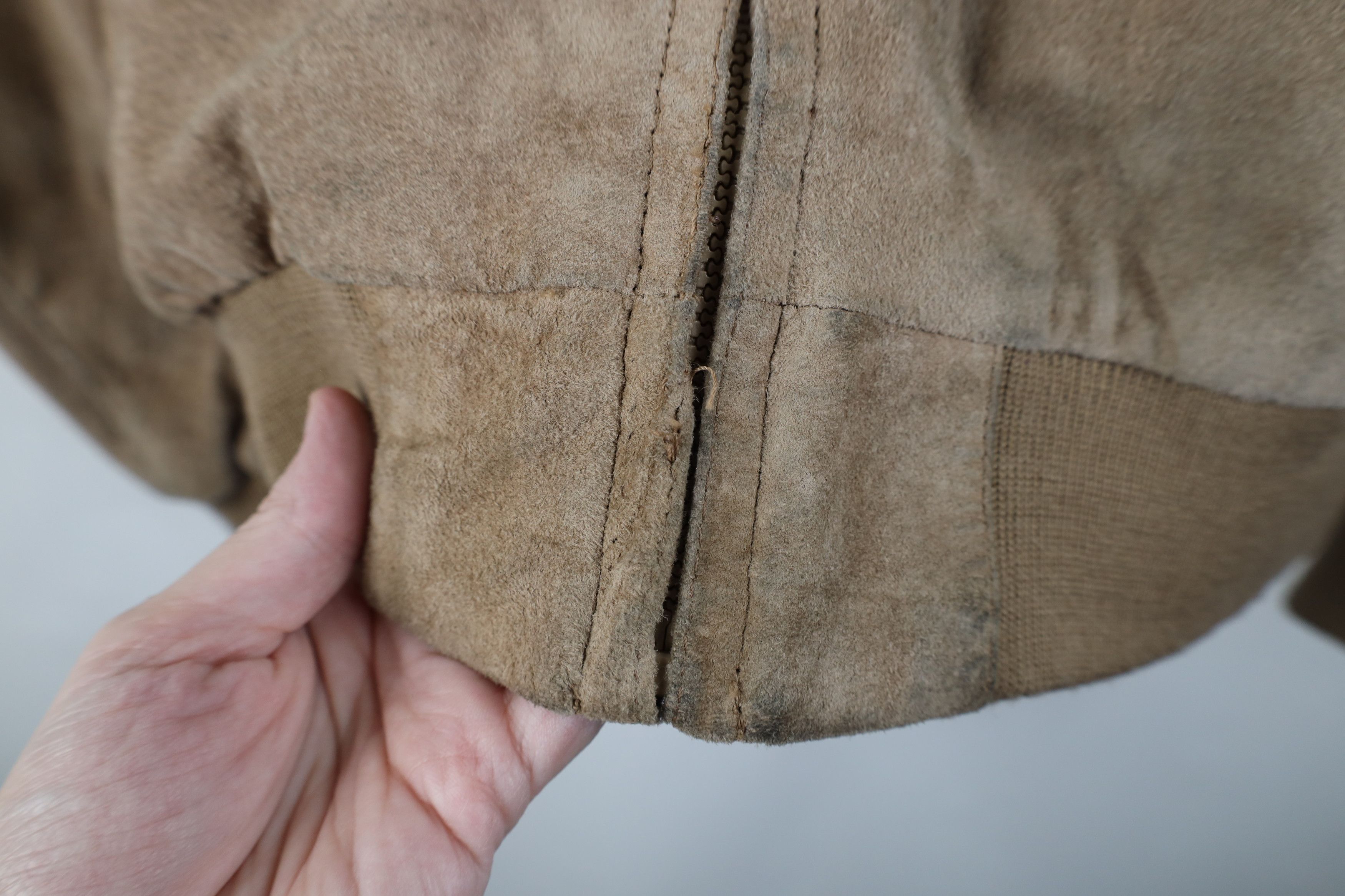Vintage Vintage 90s Streetwear Leather Knit Bomber Jacket Beige Size US XL / EU 56 / 4 - 5 Thumbnail