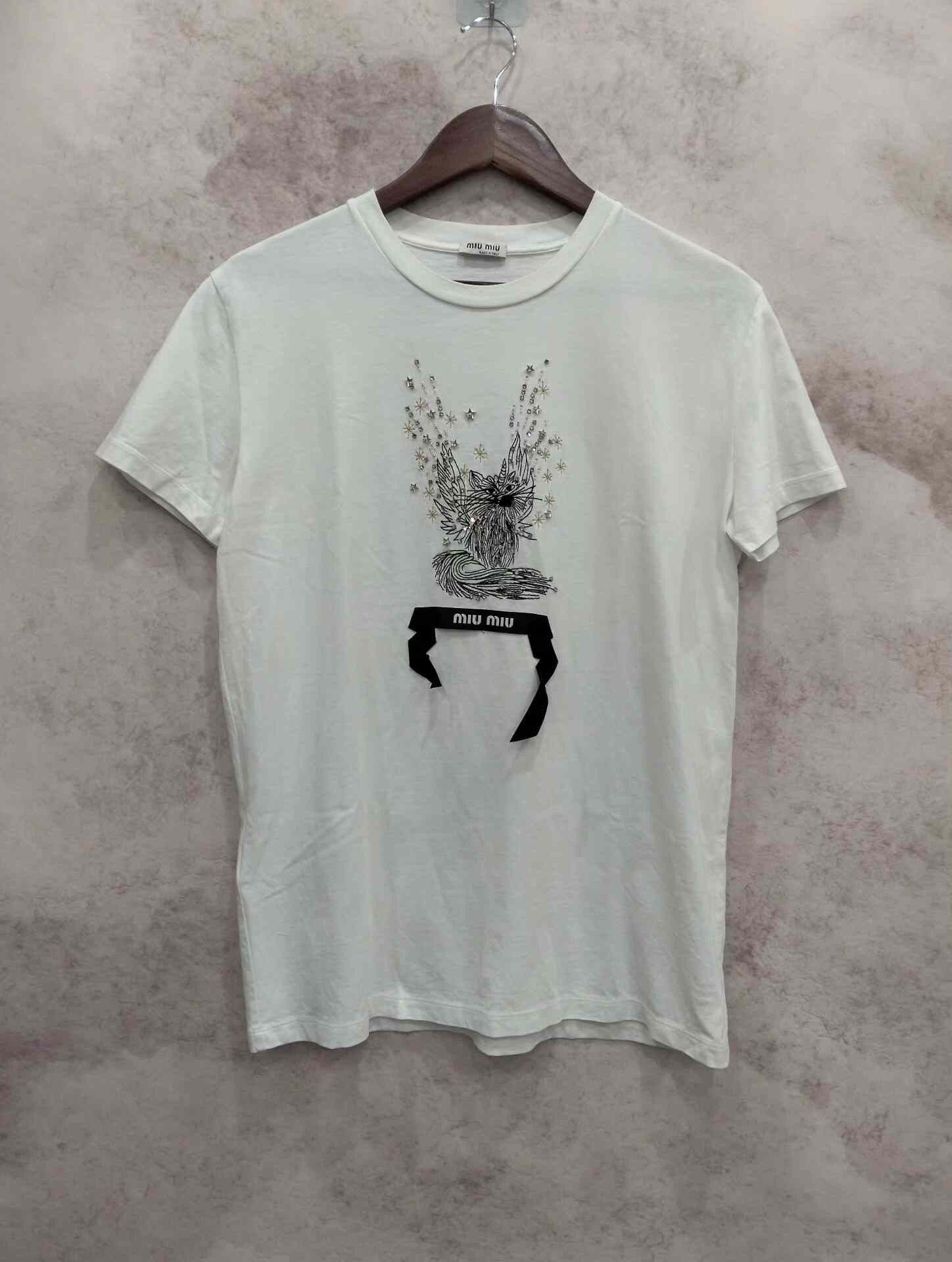 MIUMIU White T-shirt with Black Floral Graphic