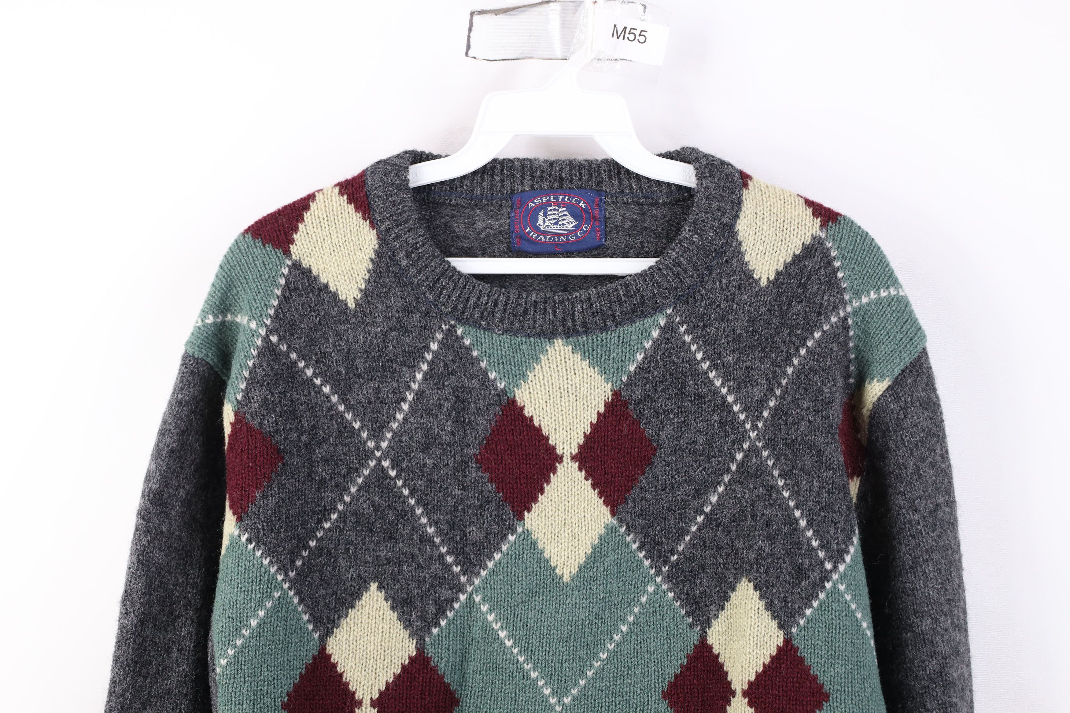 Vintage Vintage 70s Streetwear Wool Knit Argyle Diamond Sweater Size L / US 10 / IT 46 - 2 Thumbnail