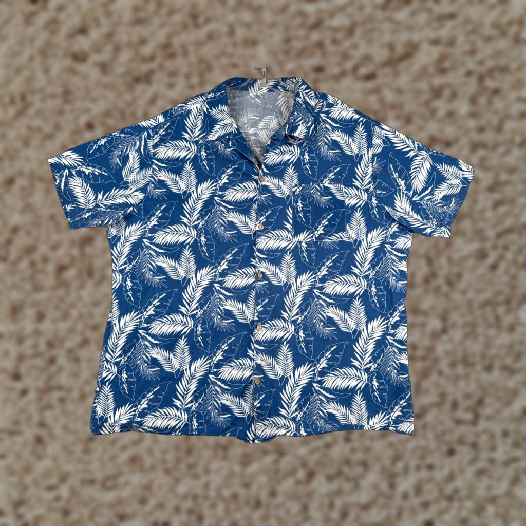Vintage Coofandy Shirt Men 3XL Blue White Palm Leaf Print 100% Cotton Hawaiian Button-Up Casual Formal Size US XXL / EU 58 / 5 - 1 Thumbnail