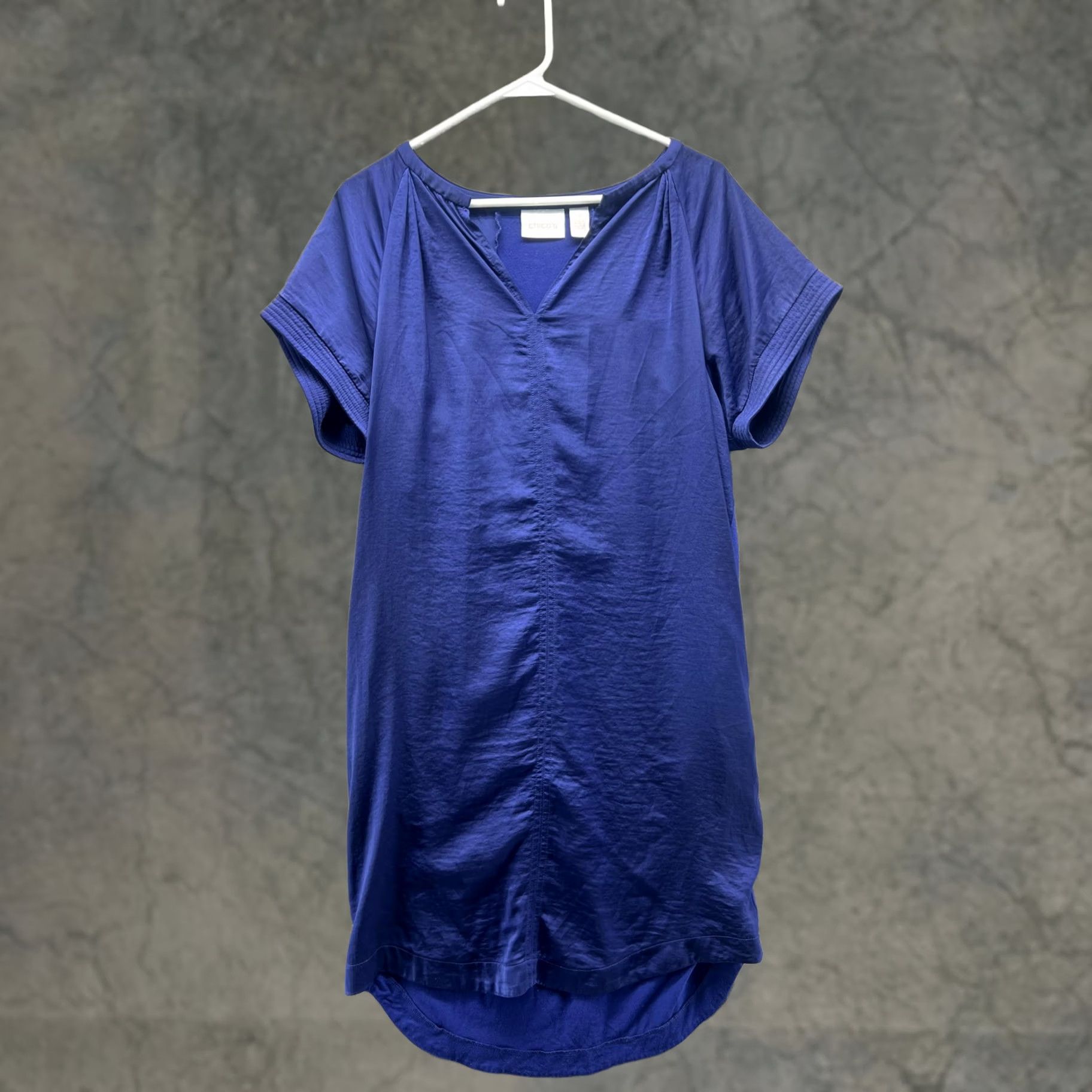 Vintage Chico's Blouse Tunic Womens 1 Blue V-Neck Short Sleeve Lined High Low Top Shirt Casual Summer Womens Size XS / US 0-2 / IT 36-38 - 1 Thumbnail