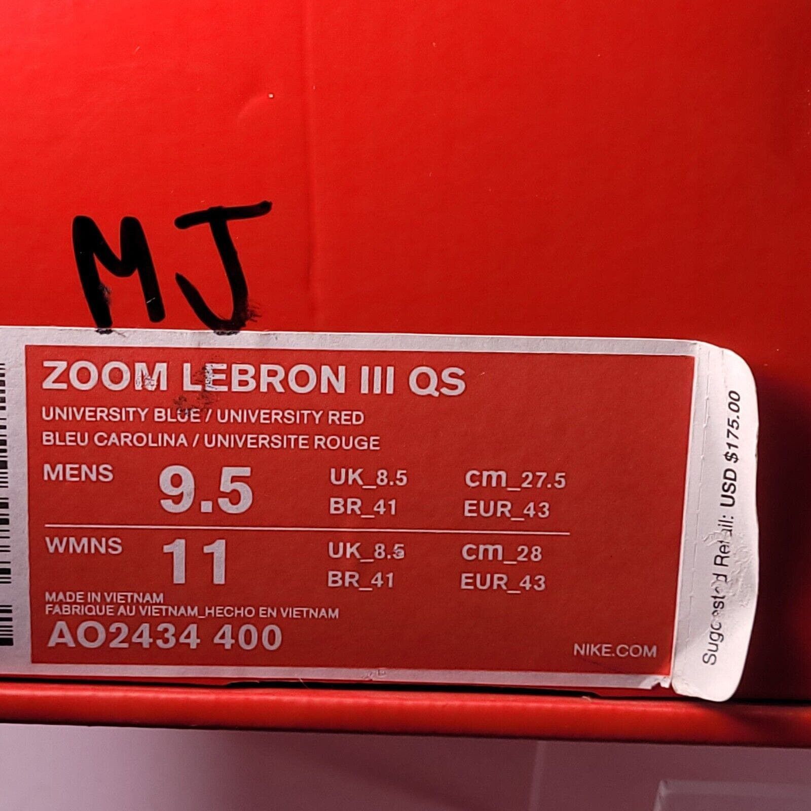 Nike Nike Zoom LeBron III Running Shoe Mens Size 9.5 AO2434-400 Size US 9.5 / EU 42-43 - 8 Thumbnail