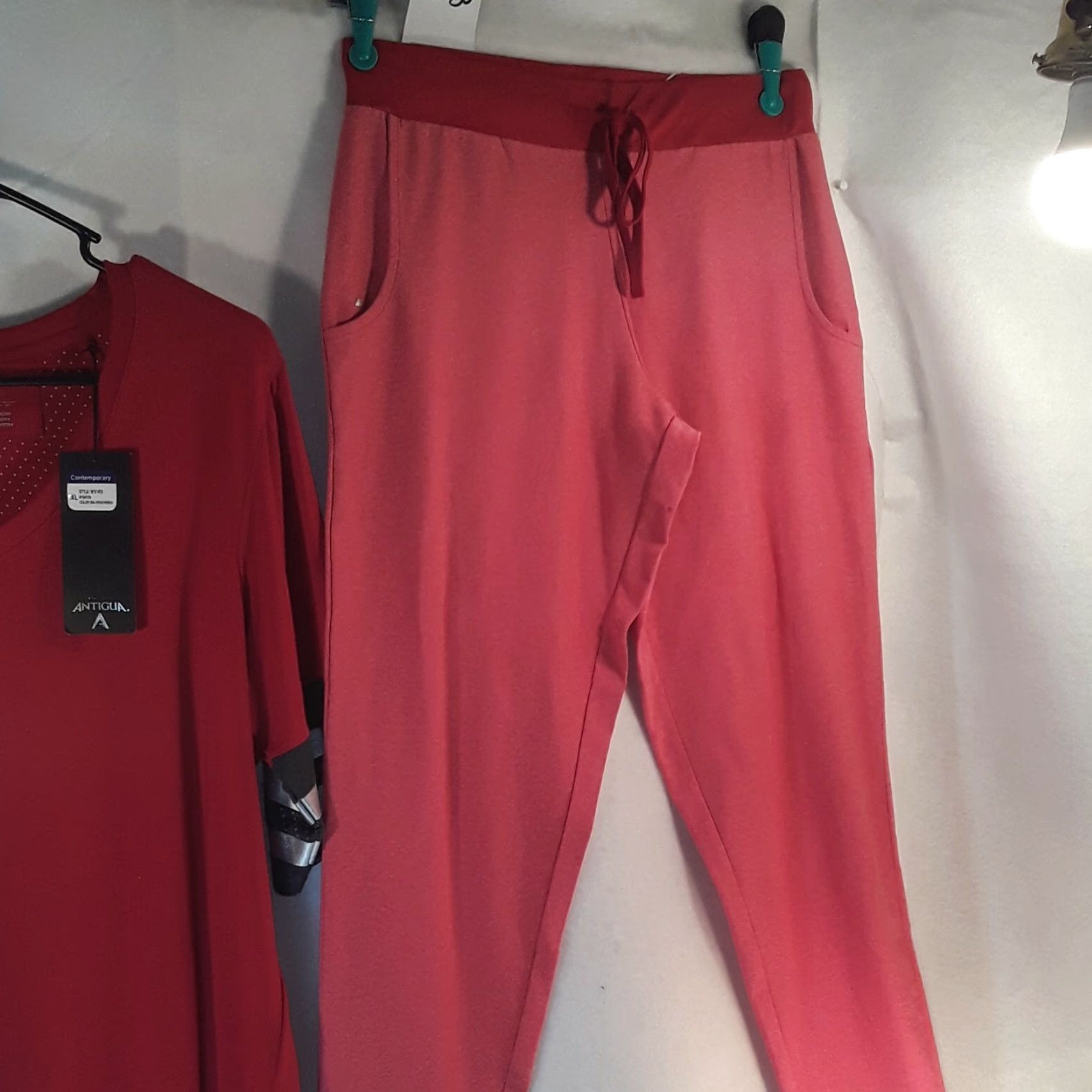 Vintage Antigua Red Warm Up Pants MEDIUM 28x30 SS Tshirt 24x30 red striped slv #e9 Size M / US 6-8 / IT 42-44 - 3 Thumbnail