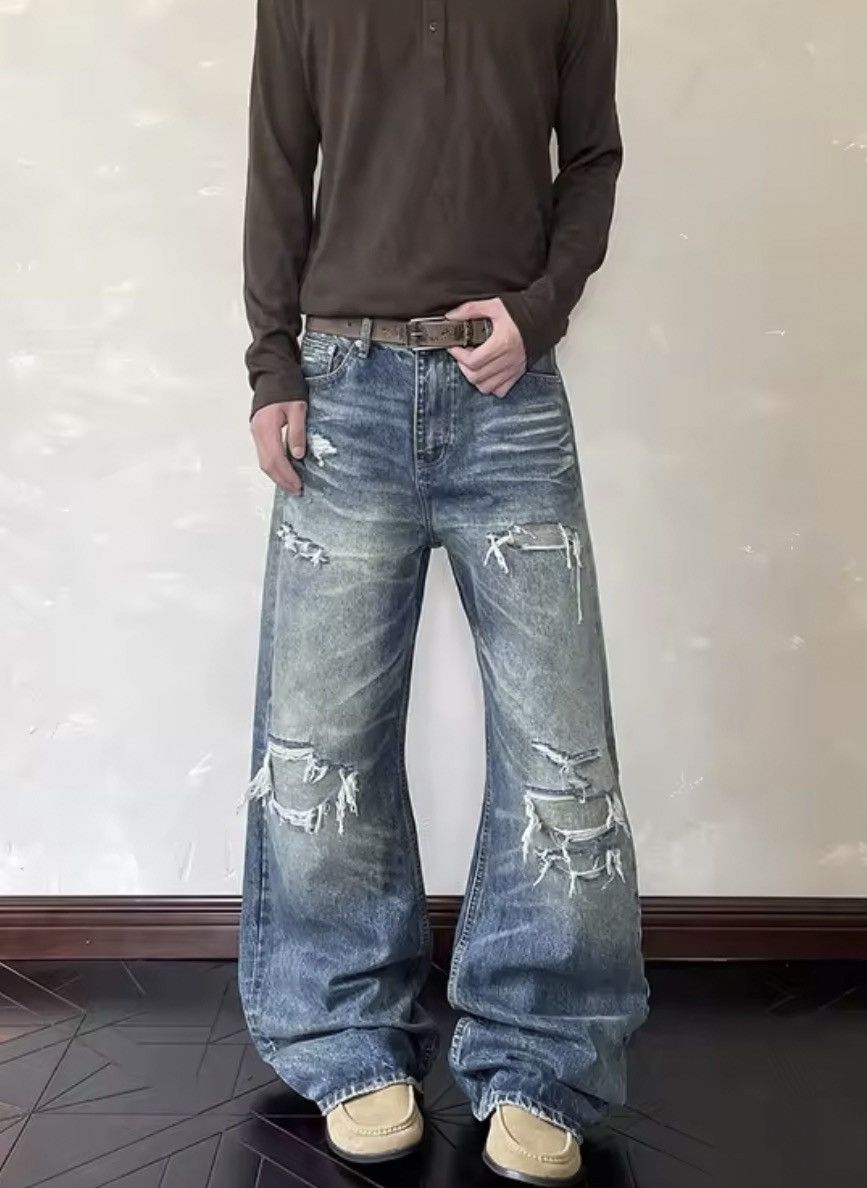 Japanese Brand Y2k Ripped Jeans Harajuku Baggy Denim Size US 29 - 2 Thumbnail