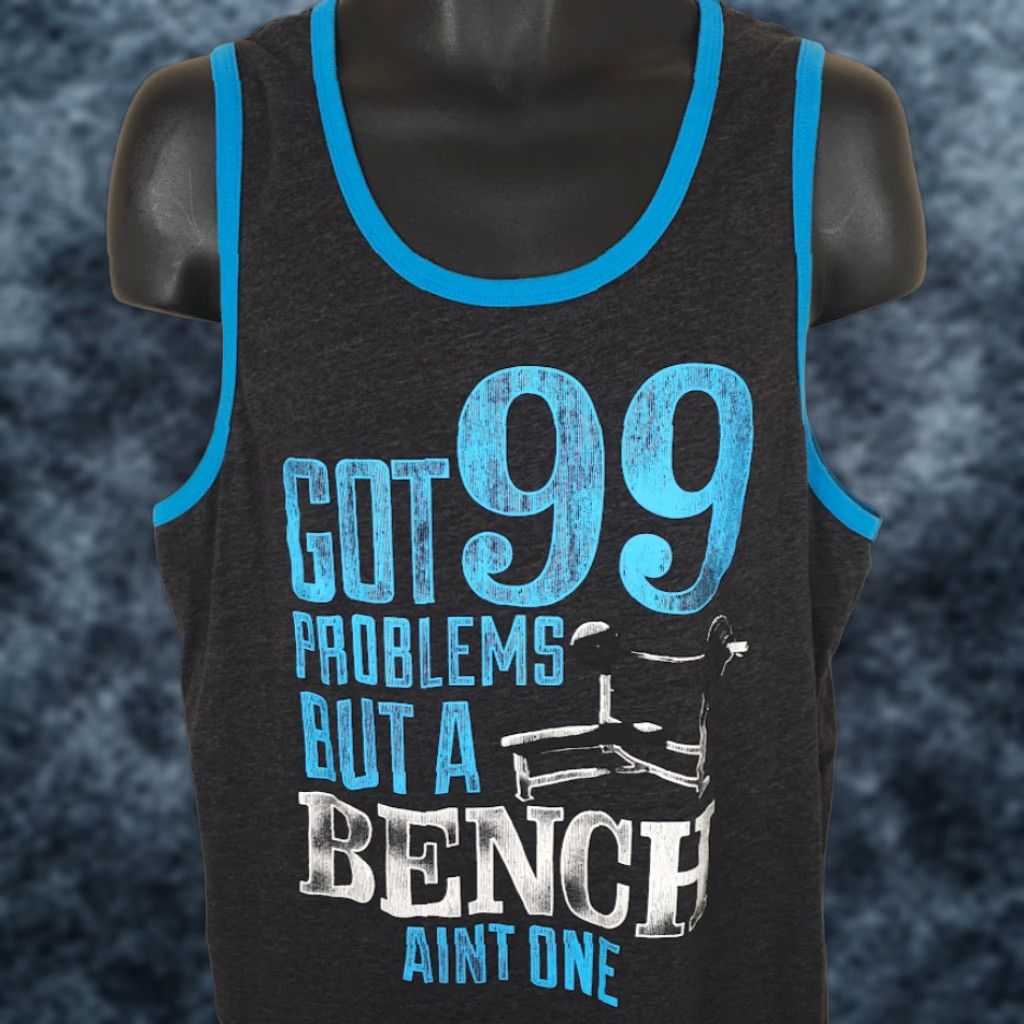 Vintage VINTAGE 99 Problems But A Bench Aint One Tank Top Mens Size Large Gray Workout Gym Size US L / EU 52-54 / 3 - 1 Thumbnail