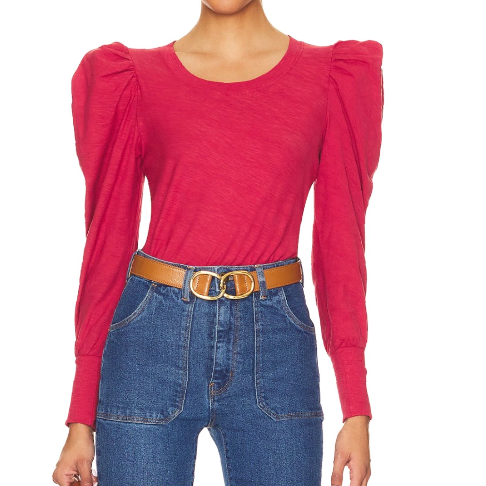 Nation LTD Nation LTD Top Womens Small Romy Modest Tee Blue Runched Puff Sleeves Jersey Size S / US 4 / IT 40 - 3 Thumbnail