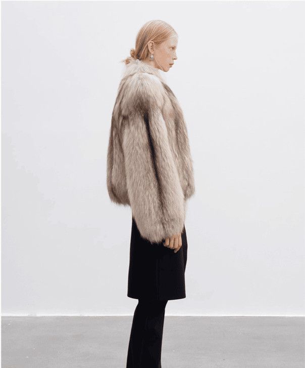 Other Women’s Oatmeal Silver Fox Fur Jacket Size L / US 10 / IT 46 - 4 Thumbnail